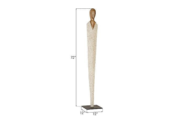 Sculpture de femme vêtue, grande, Chamcha, naturel, blanc, or