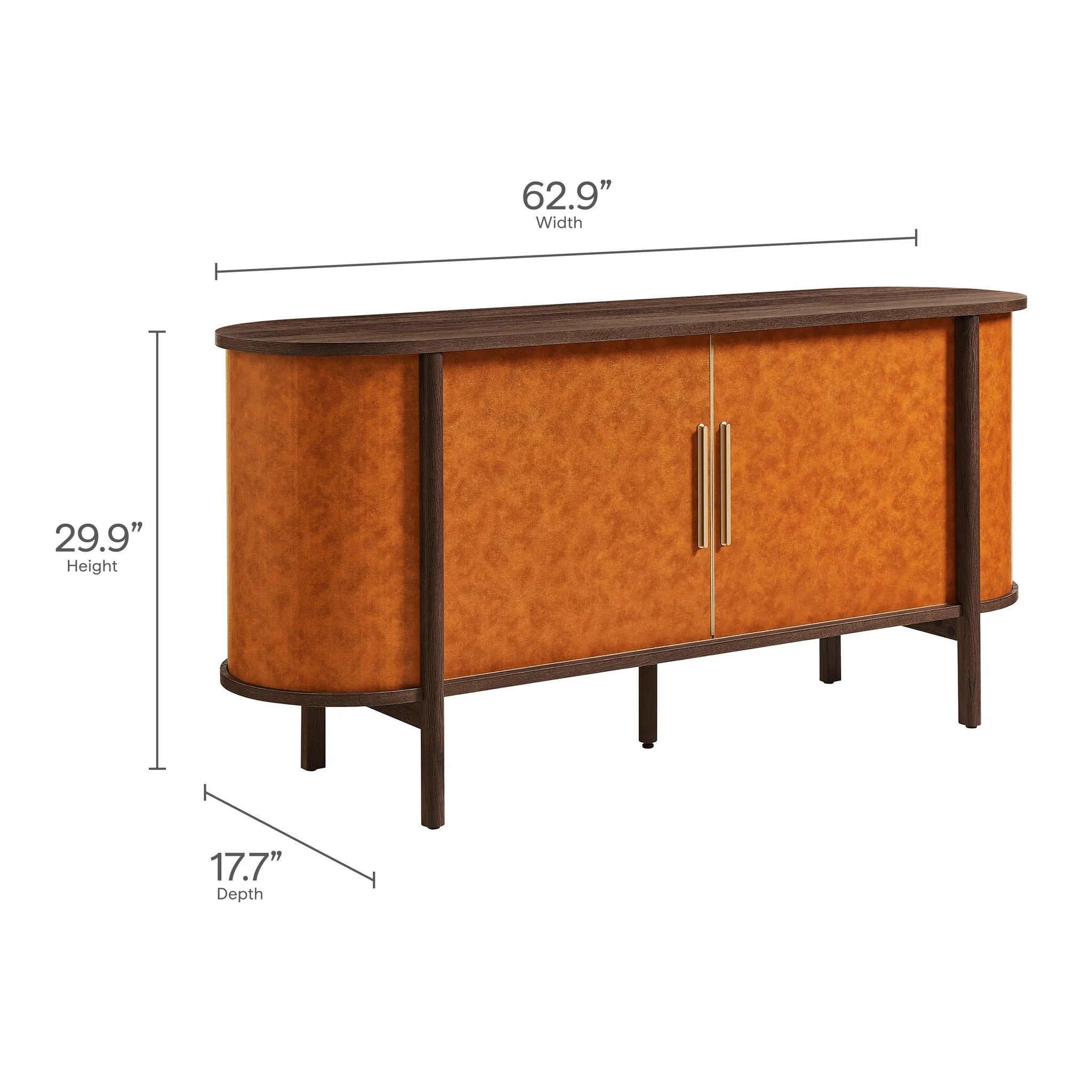 Coralie Curved Vegan Leather Oval Sideboard in Walnut Tan