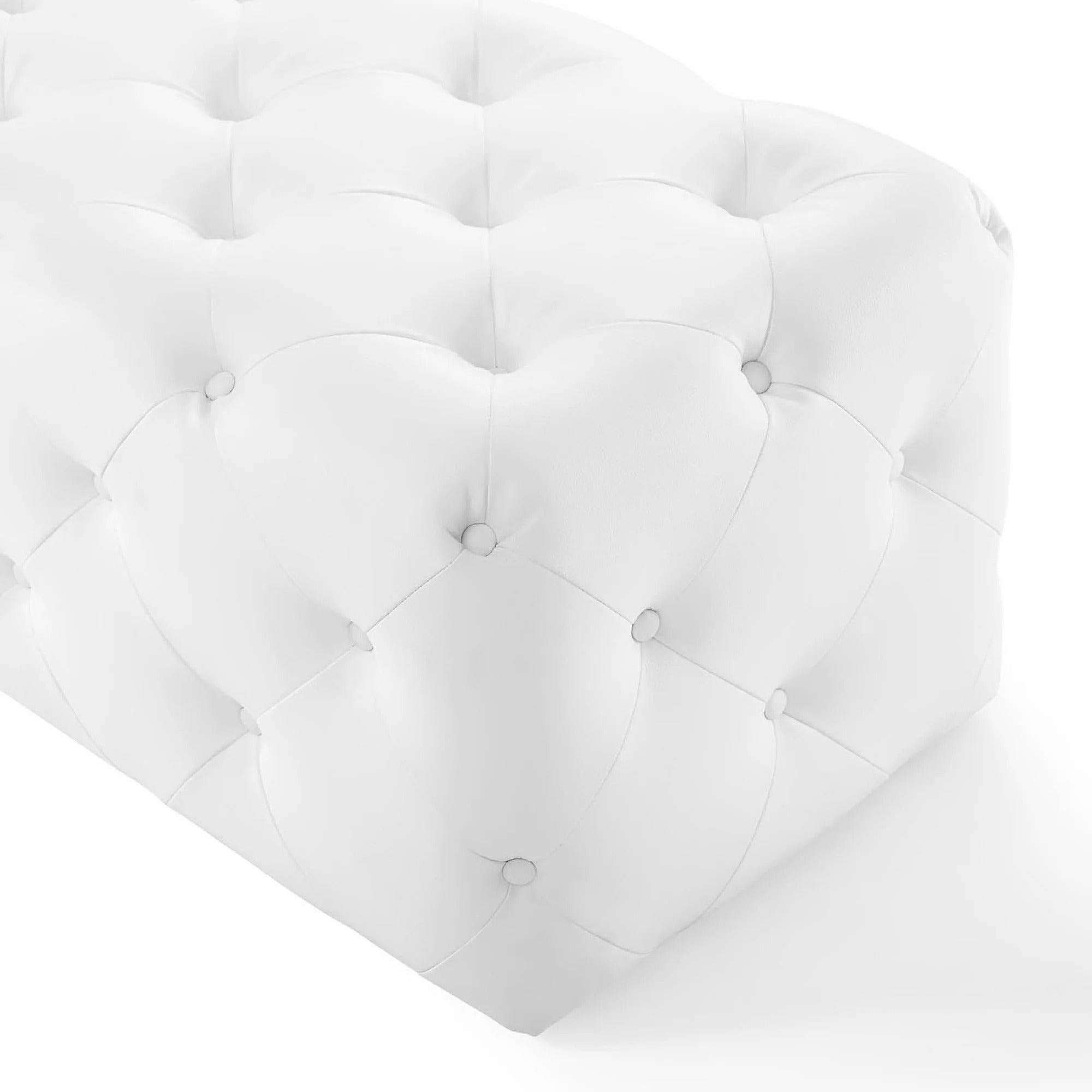 Amour 48" Tufted Button Entryway Faux Leather Bench in White