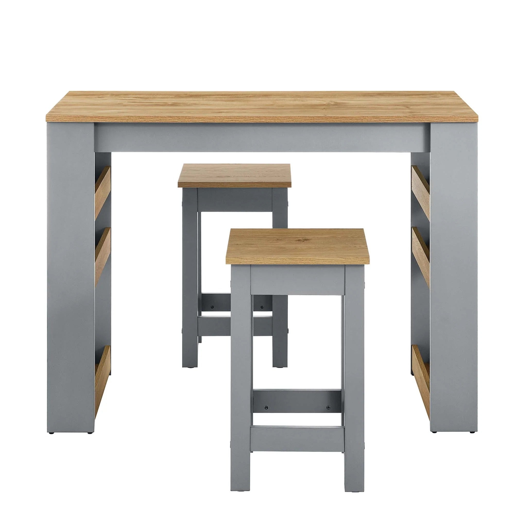 Galley 3-Piece Kitchen Island and Stool Set in Oak Gray