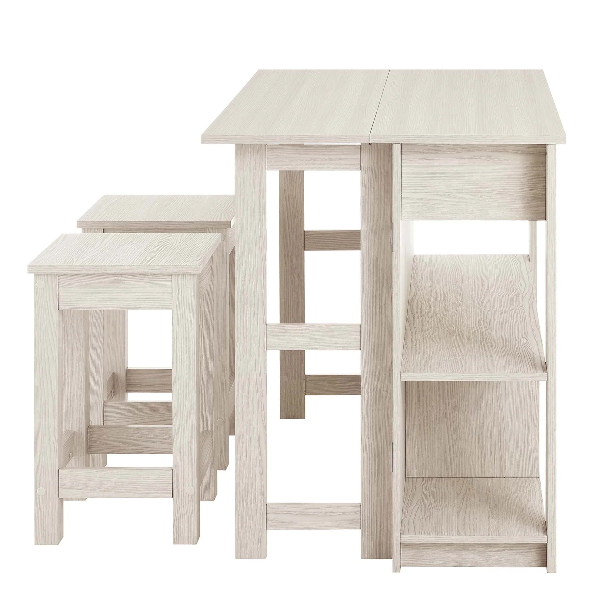 Meadowbrook 3-Piece Kitchen Island and Stool Set in White Maple