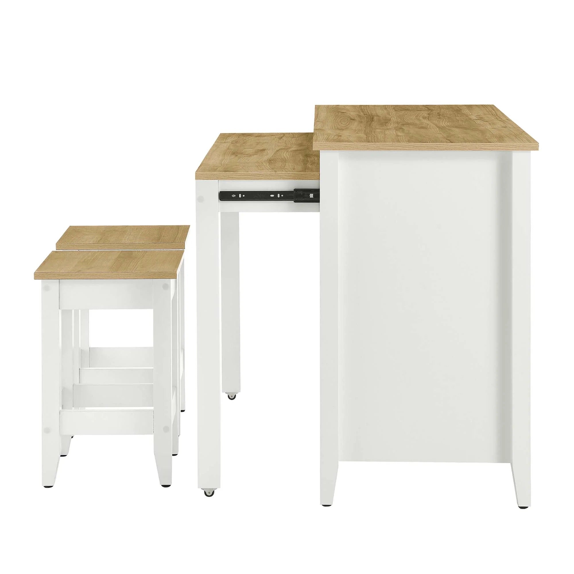 Garland 3-Piece Kitchen Island and Stool Set in Oak White