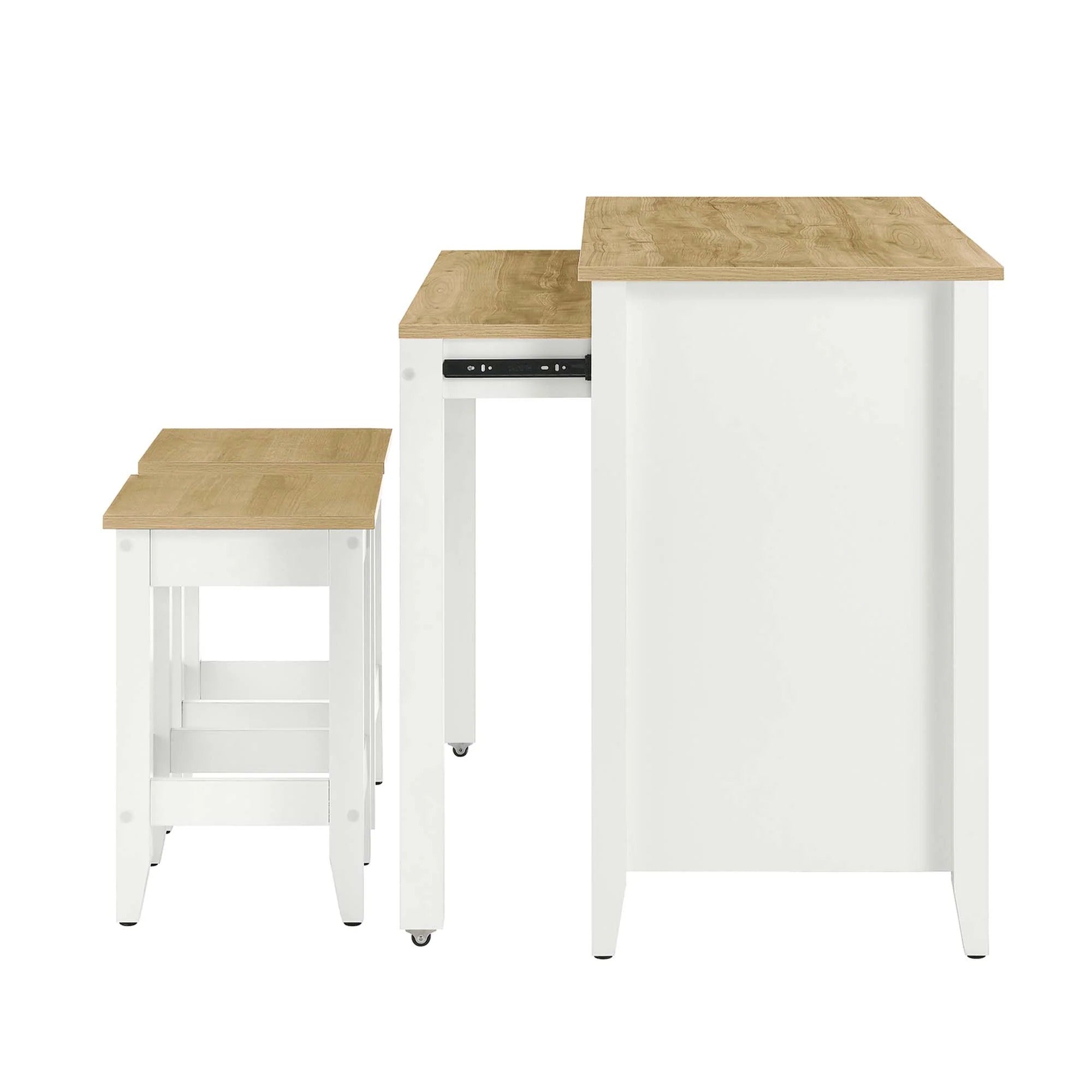 Farmstead 3-Piece Kitchen Island and Stool Set in Oak White