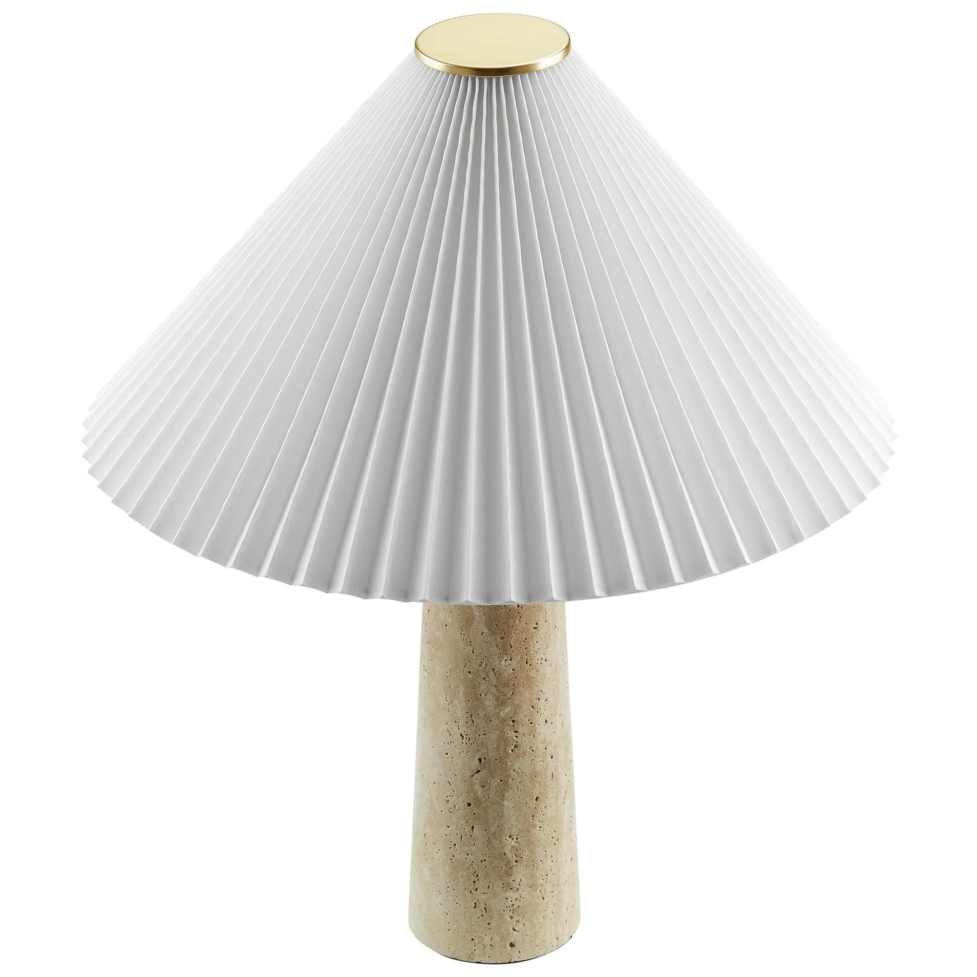 Cove Travertine Table Lamp With Pleated Shade in Travertine
