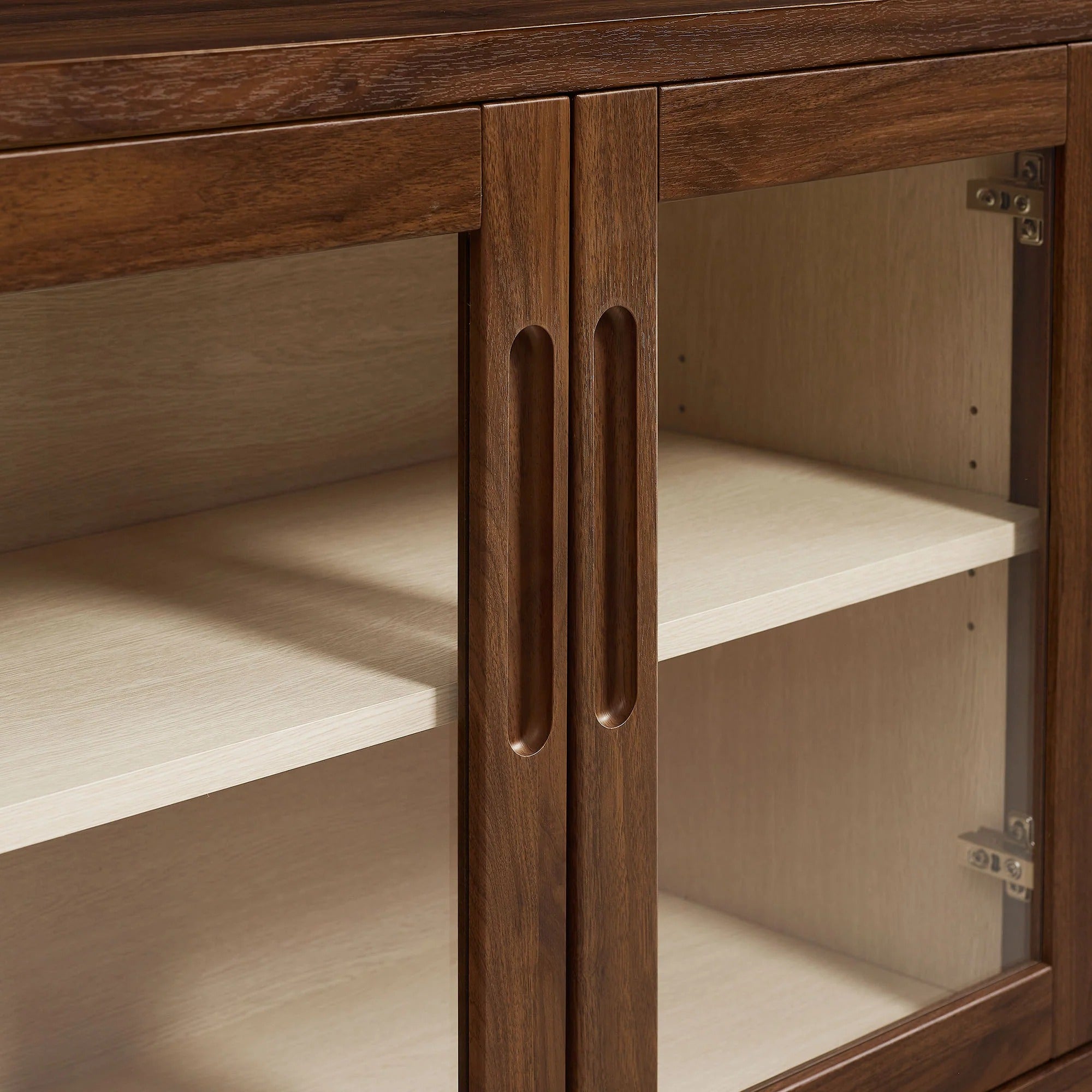 Nell 72" Glass Door Sideboard Storage Display Cabinet in Walnut