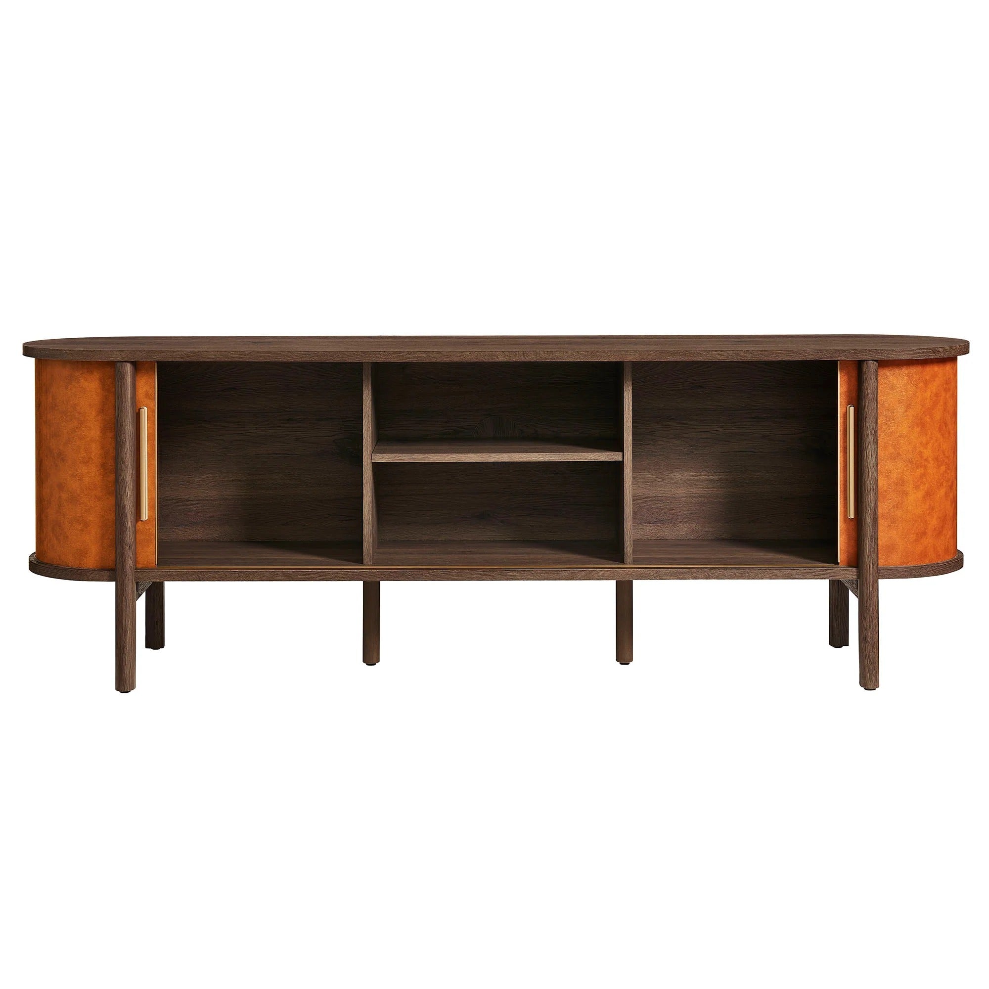 Coralie Curved 71" Vegan Leather Oval TV Stand in Walnut Tan