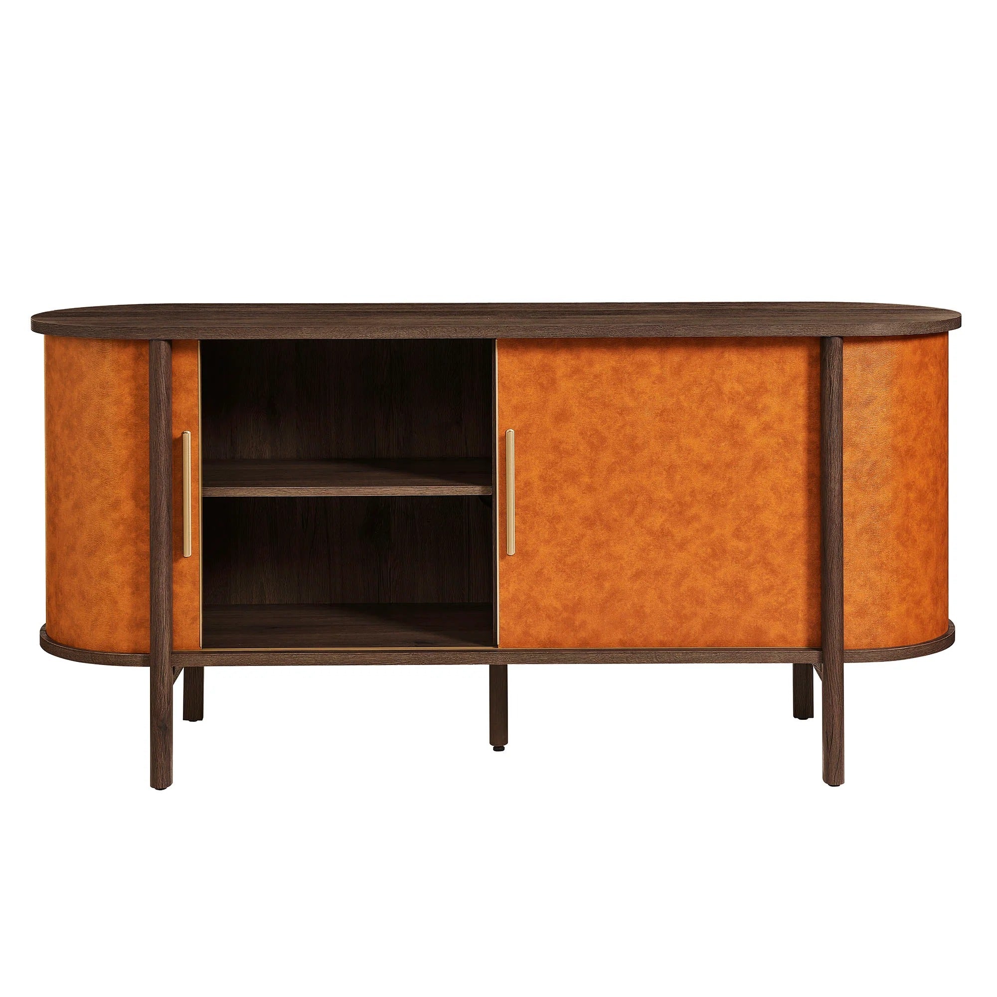 Coralie Curved Vegan Leather Oval Sideboard in Walnut Tan