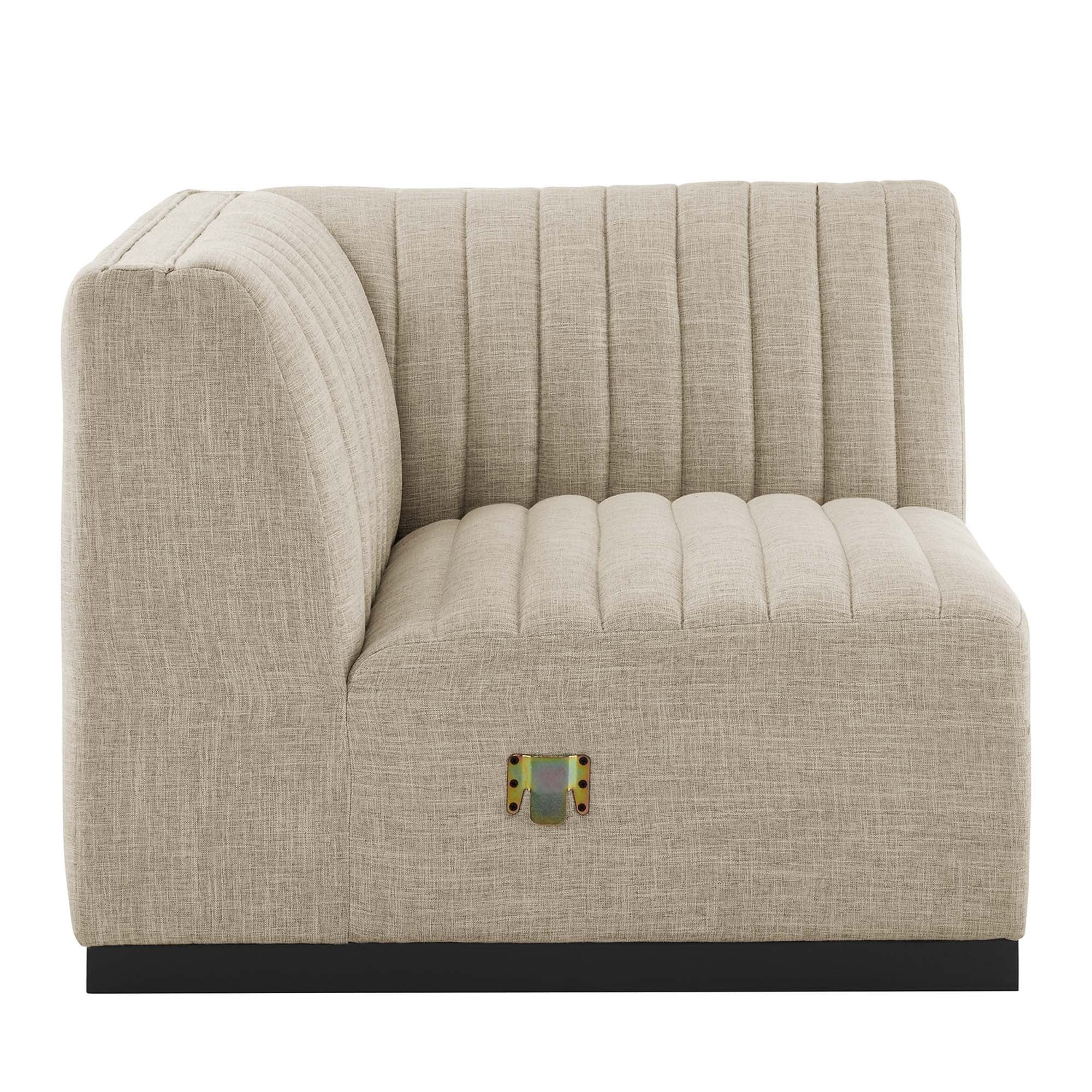 Conjure 5-Piece Channel Tufted Upholstered Fabric Sectional in Black Beige