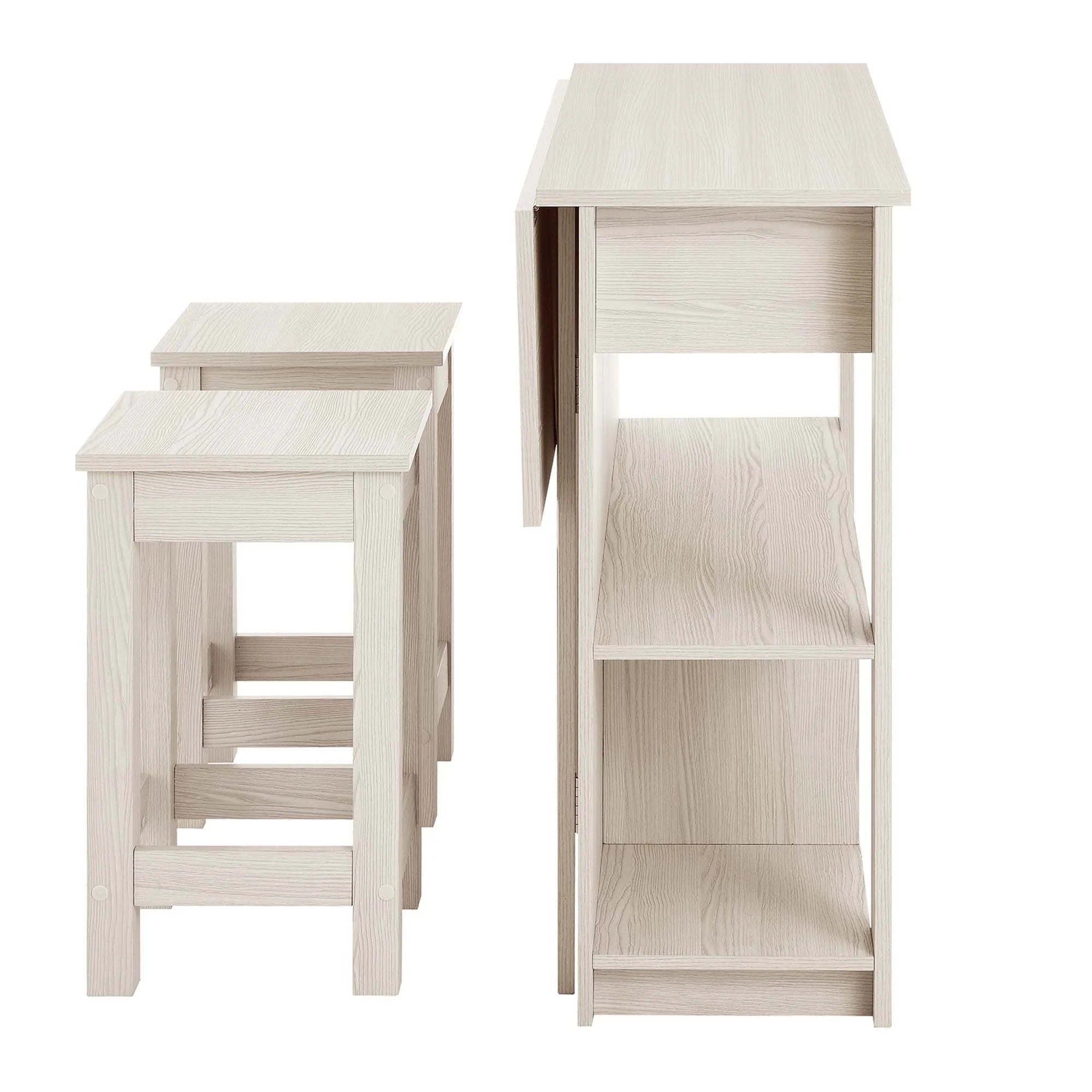 Meadowbrook 3-Piece Kitchen Island and Stool Set in White Maple