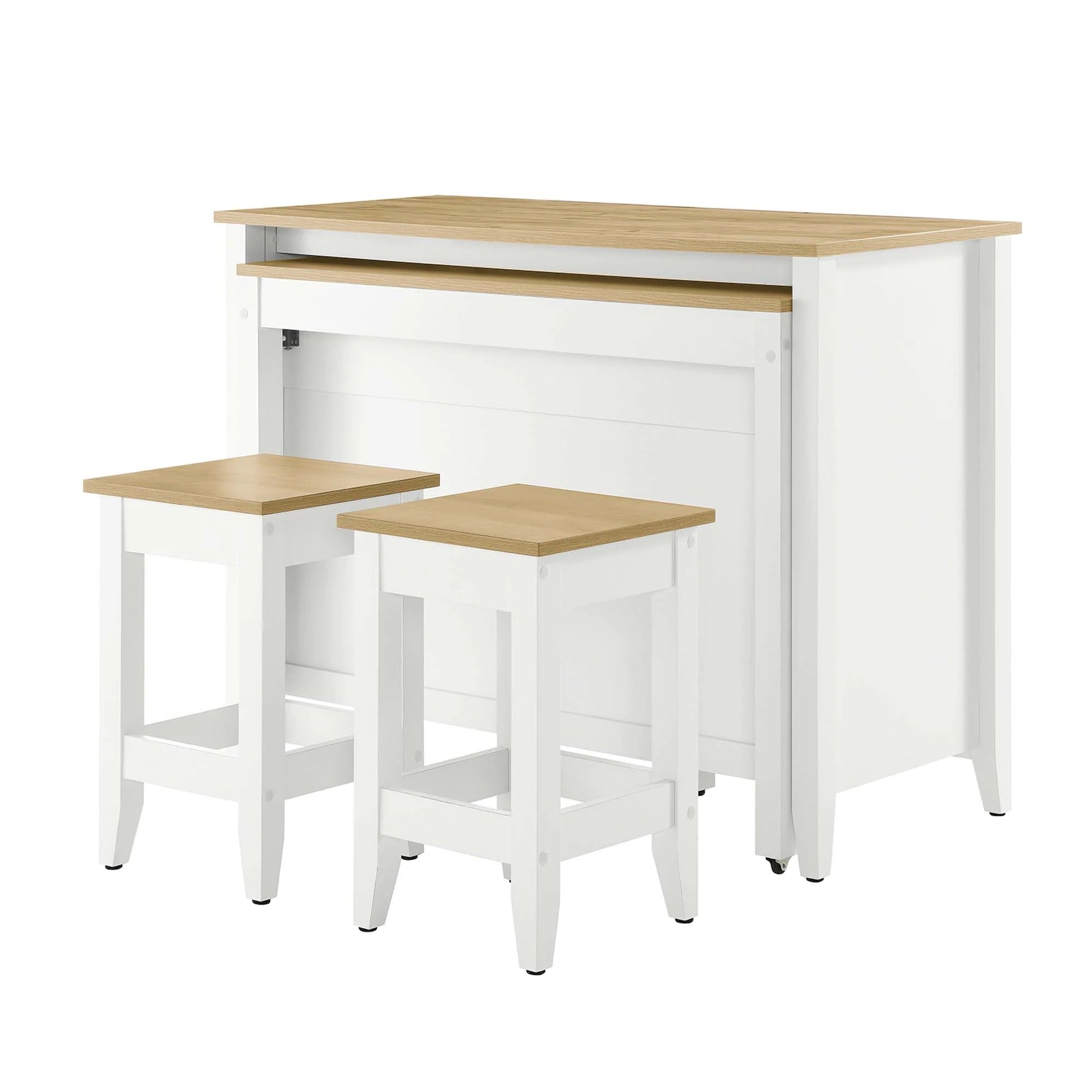 Garland 3-Piece Kitchen Island and Stool Set in Oak White