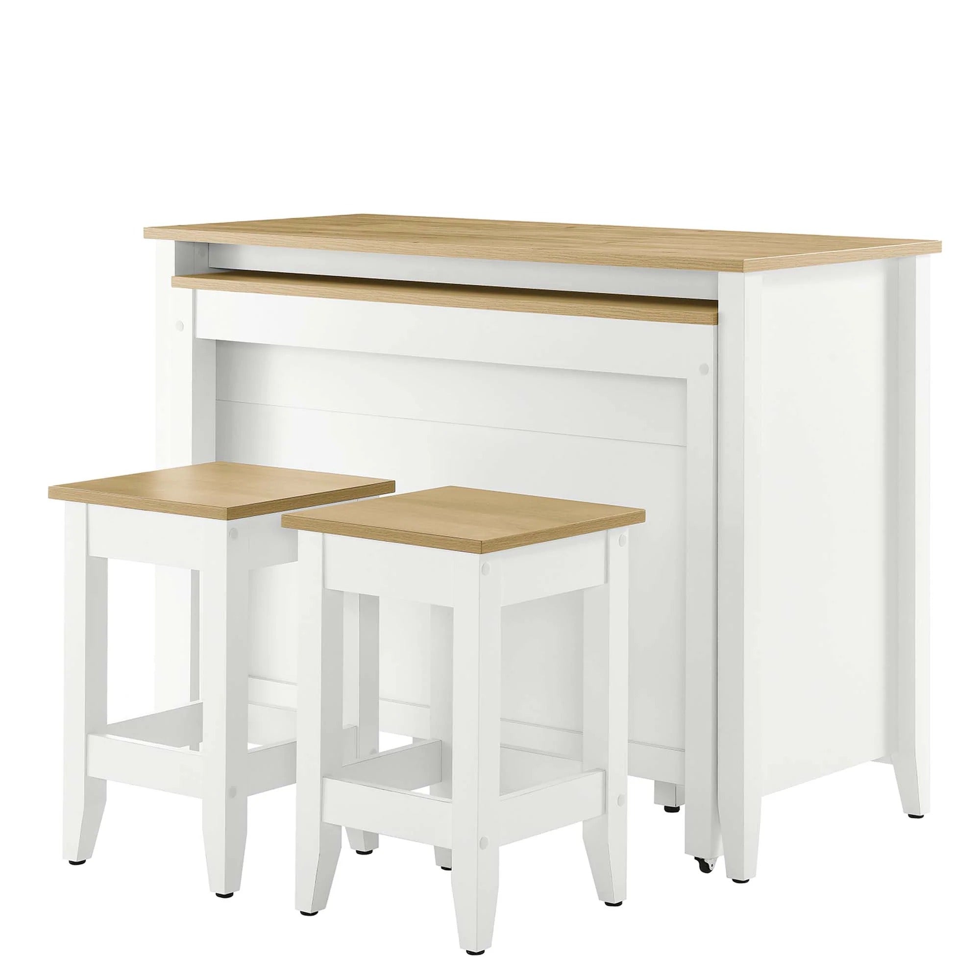 Farmstead 3-Piece Kitchen Island and Stool Set in Oak White