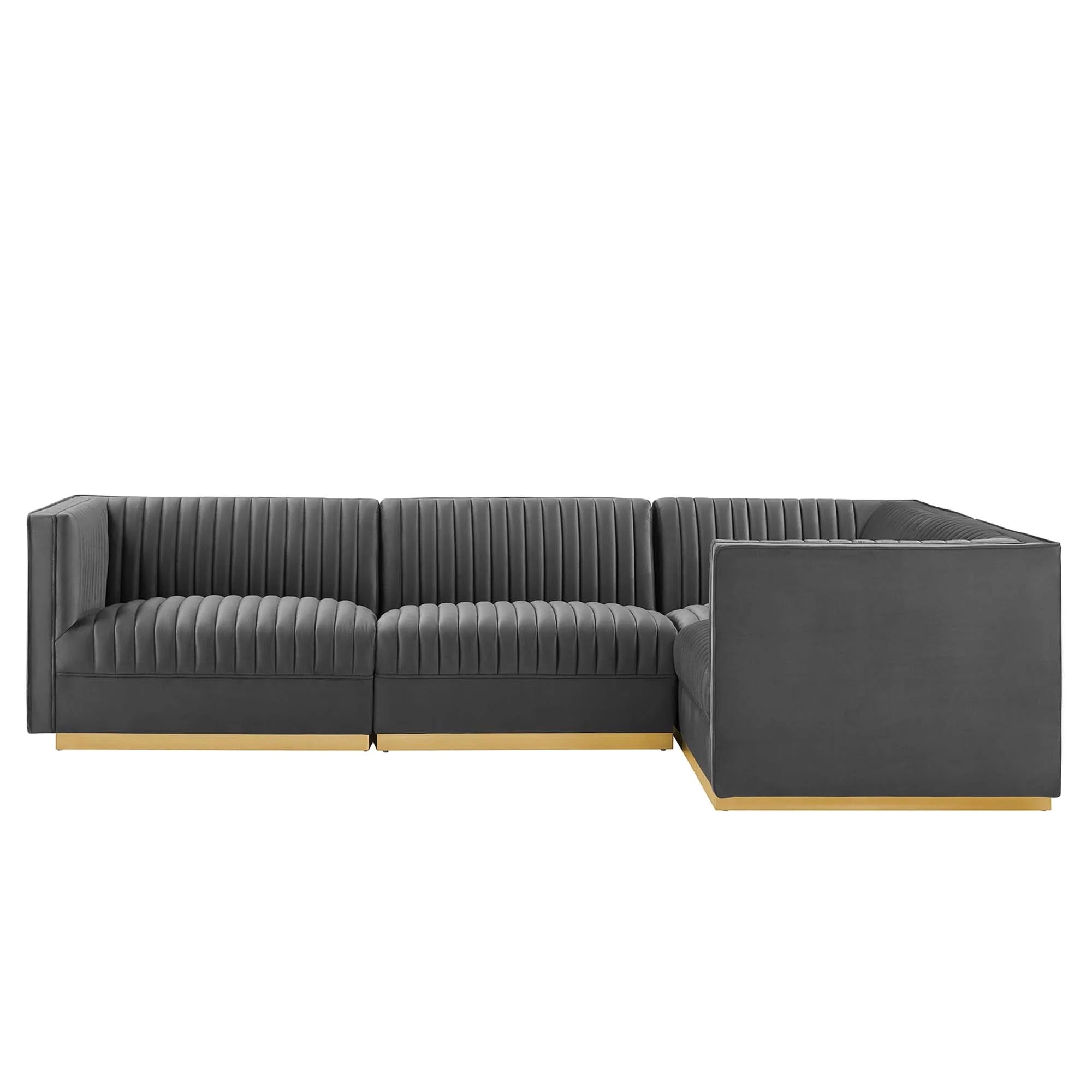 Sanguine 4-Piece Channel Tufted Performance Velvet Right-Facing Modular Sectional Sofa in Gray