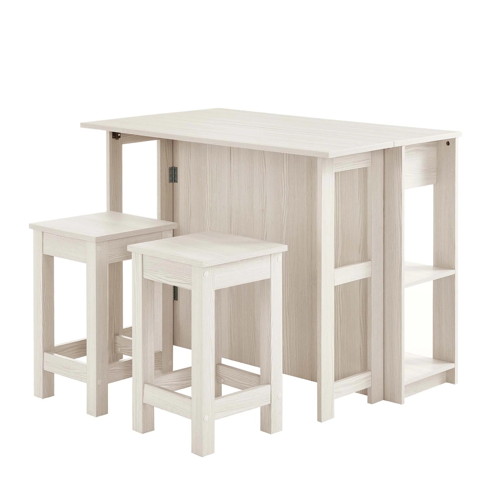 Meadowbrook 3-Piece Kitchen Island and Stool Set in White Maple