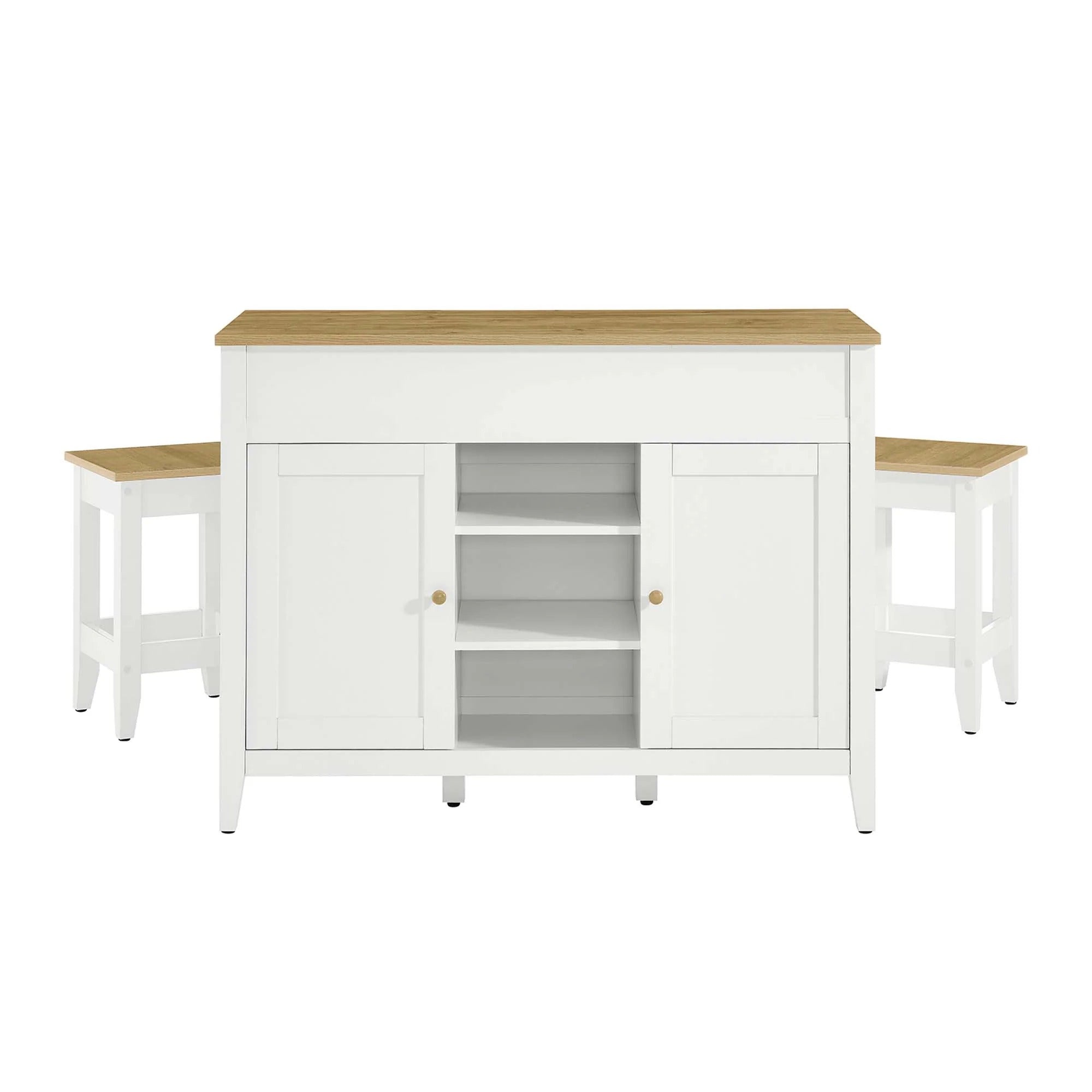 Garland 3-Piece Kitchen Island and Stool Set in Oak White
