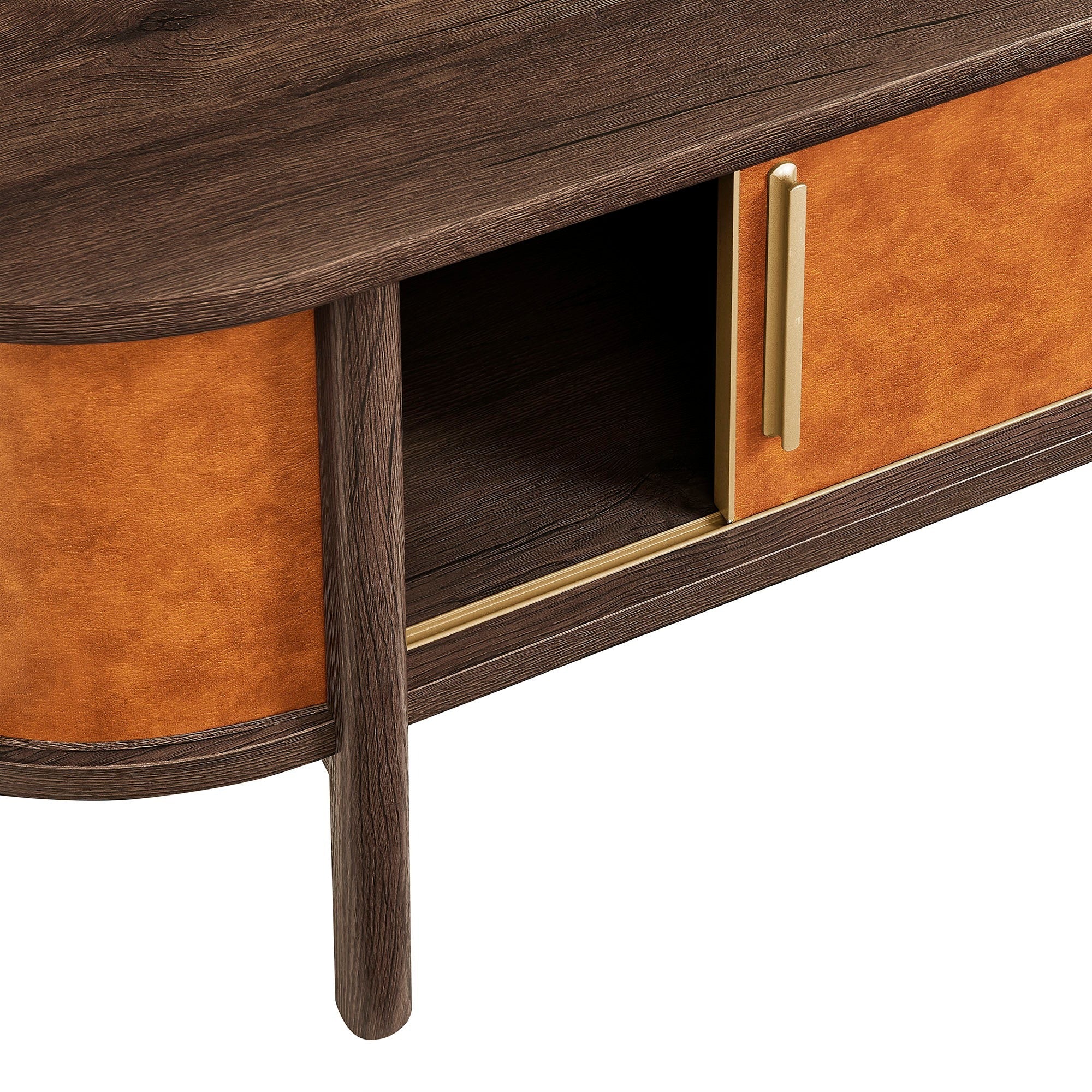Coralie Curved Vegan Leather Oval Coffee Table in Walnut Tan