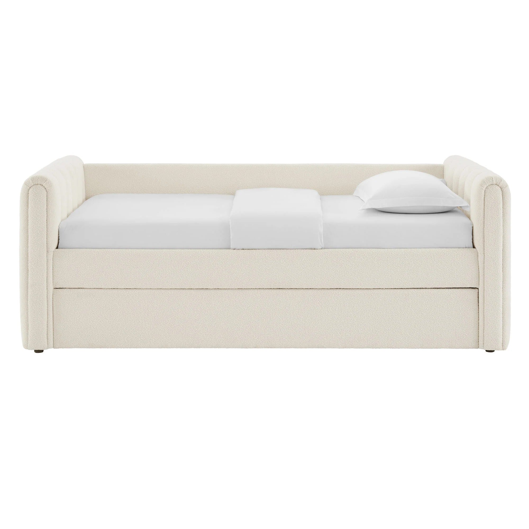 Veyla Channel Tufted Boucle Twin Daybed With Trundle in Cloud
