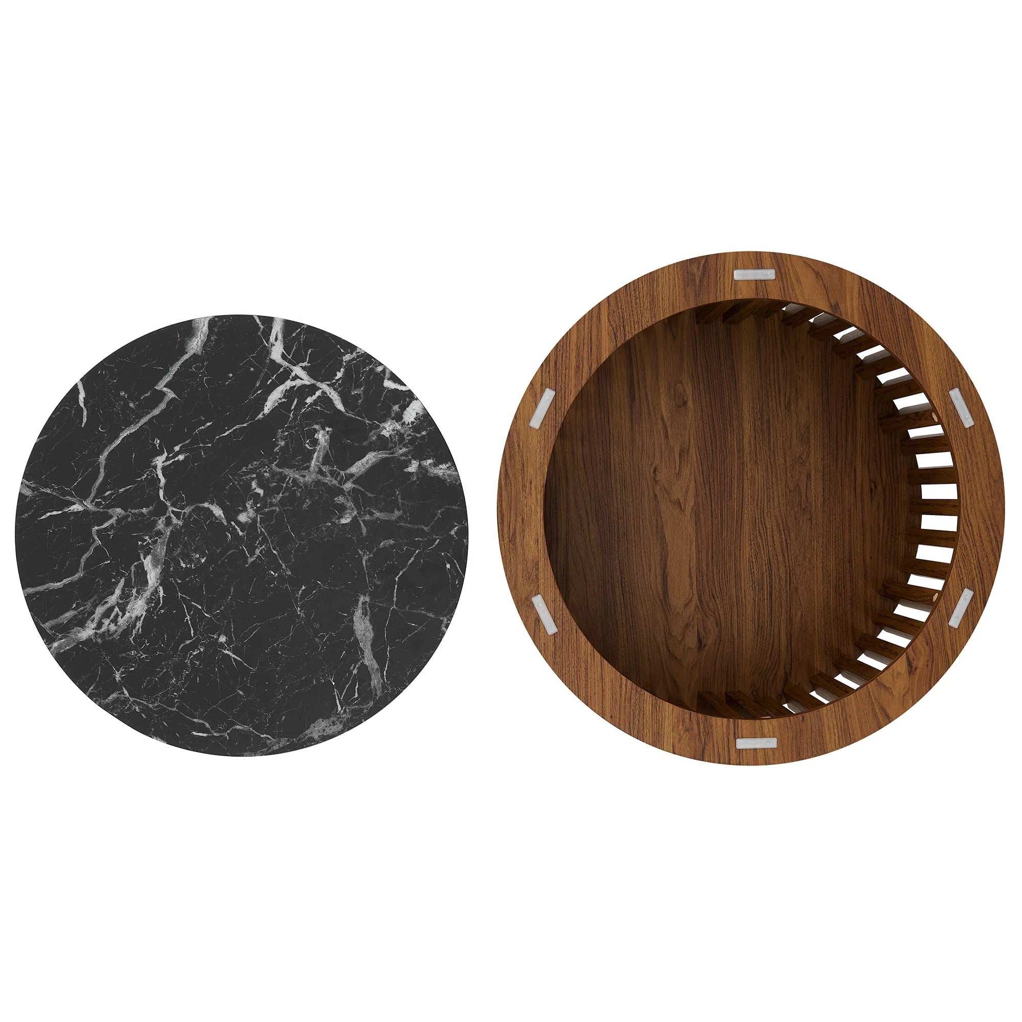 Fortitude Round Faux Marble Top Nesting Coffee Table Set in Walnut Black