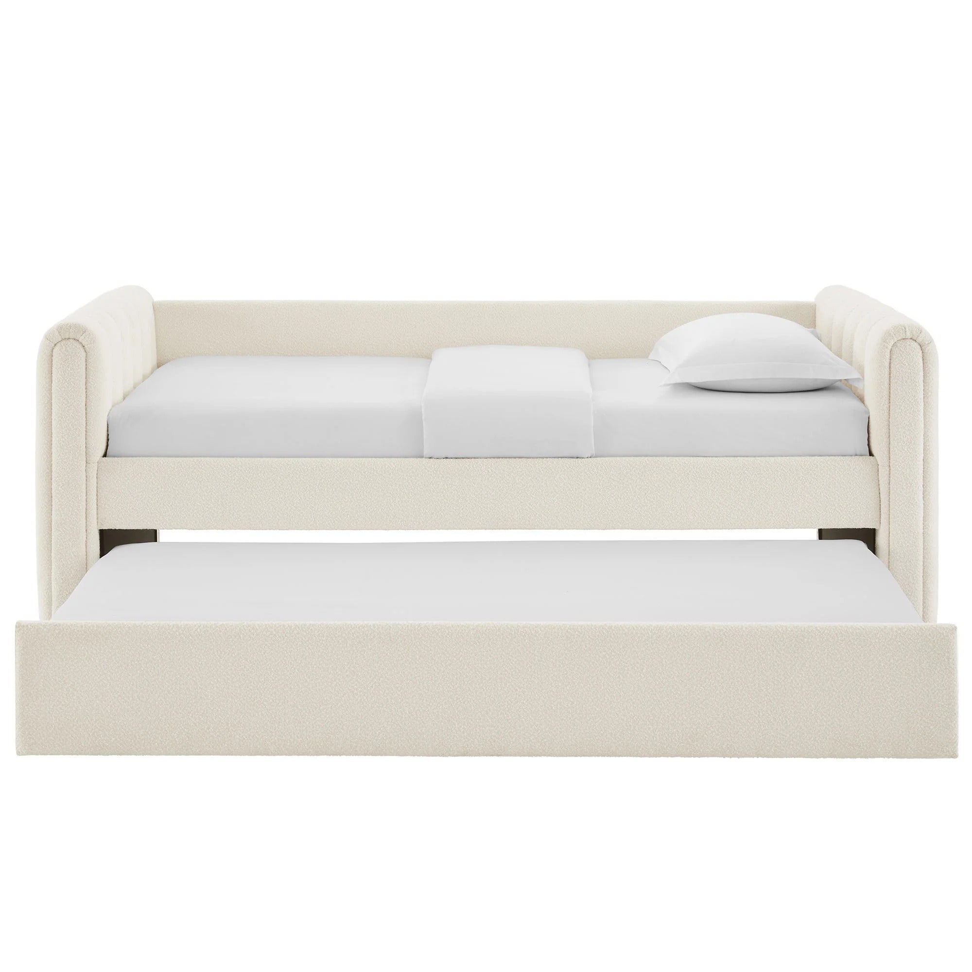 Veyla Channel Tufted Boucle Twin Daybed With Trundle in Cloud