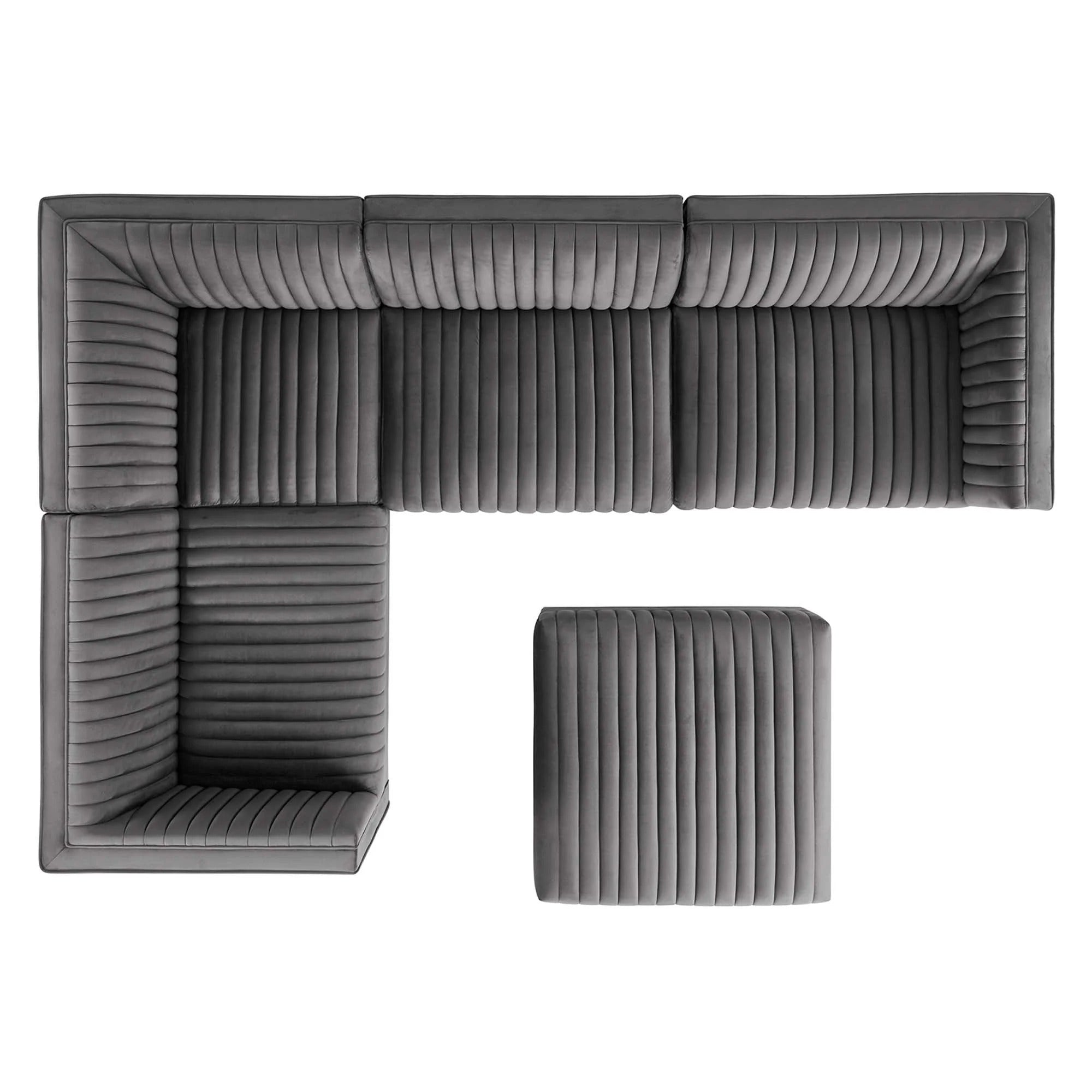 Sanguine 5-Piece Channel Tufted Performance Velvet Left-Facing Modular Sectional Sofa in Gray