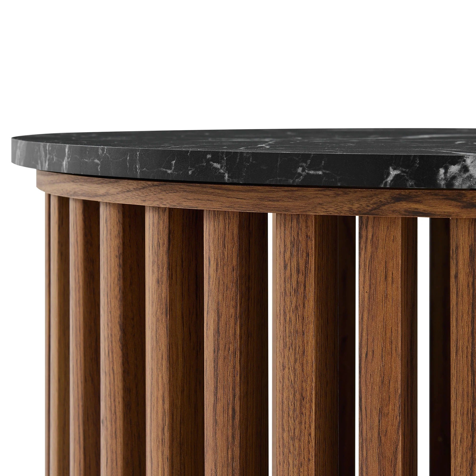 Fortitude Round Faux Marble Top Nesting Coffee Table Set in Walnut Black
