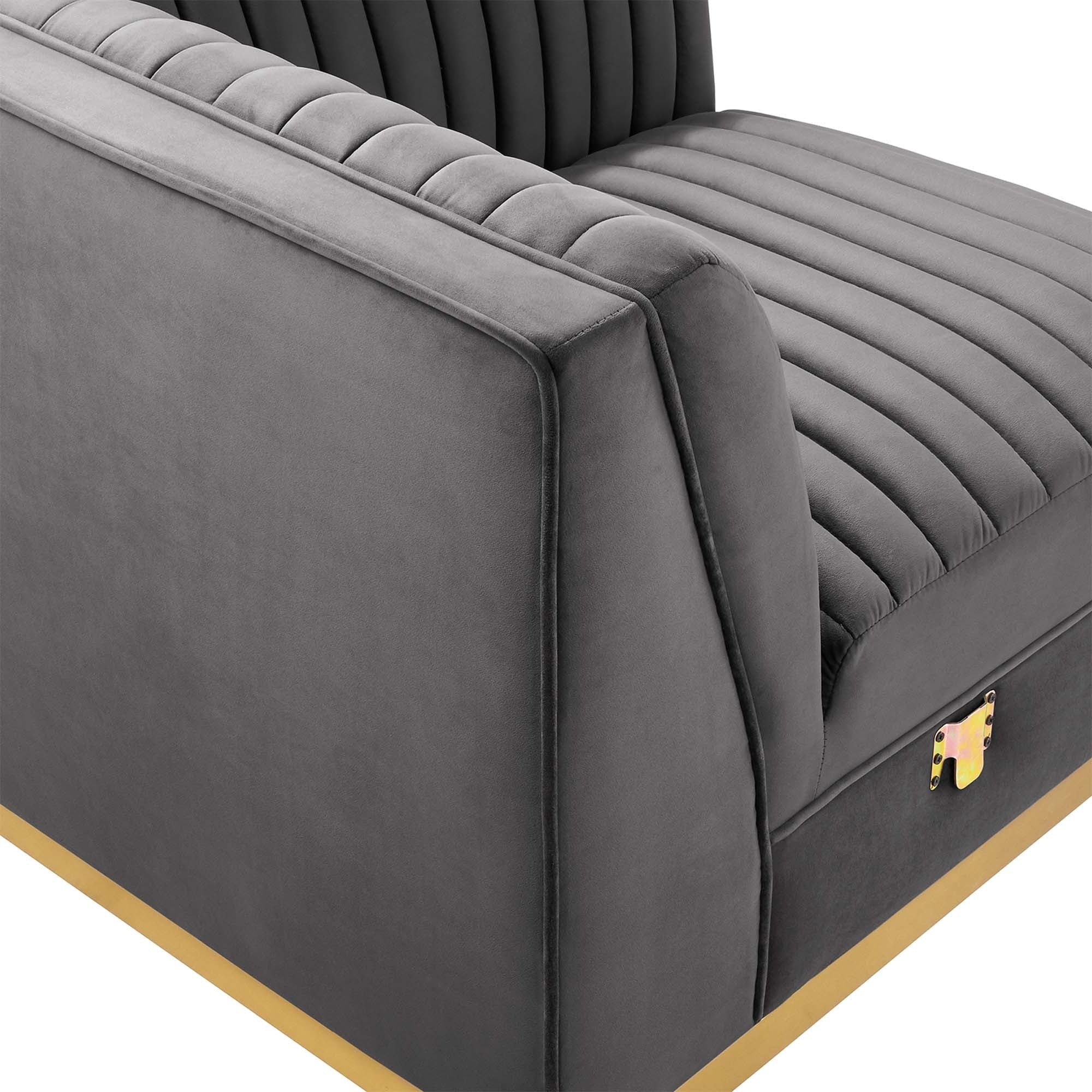Sanguine 5-Piece Channel Tufted Performance Velvet Left-Facing Modular Sectional Sofa in Gray