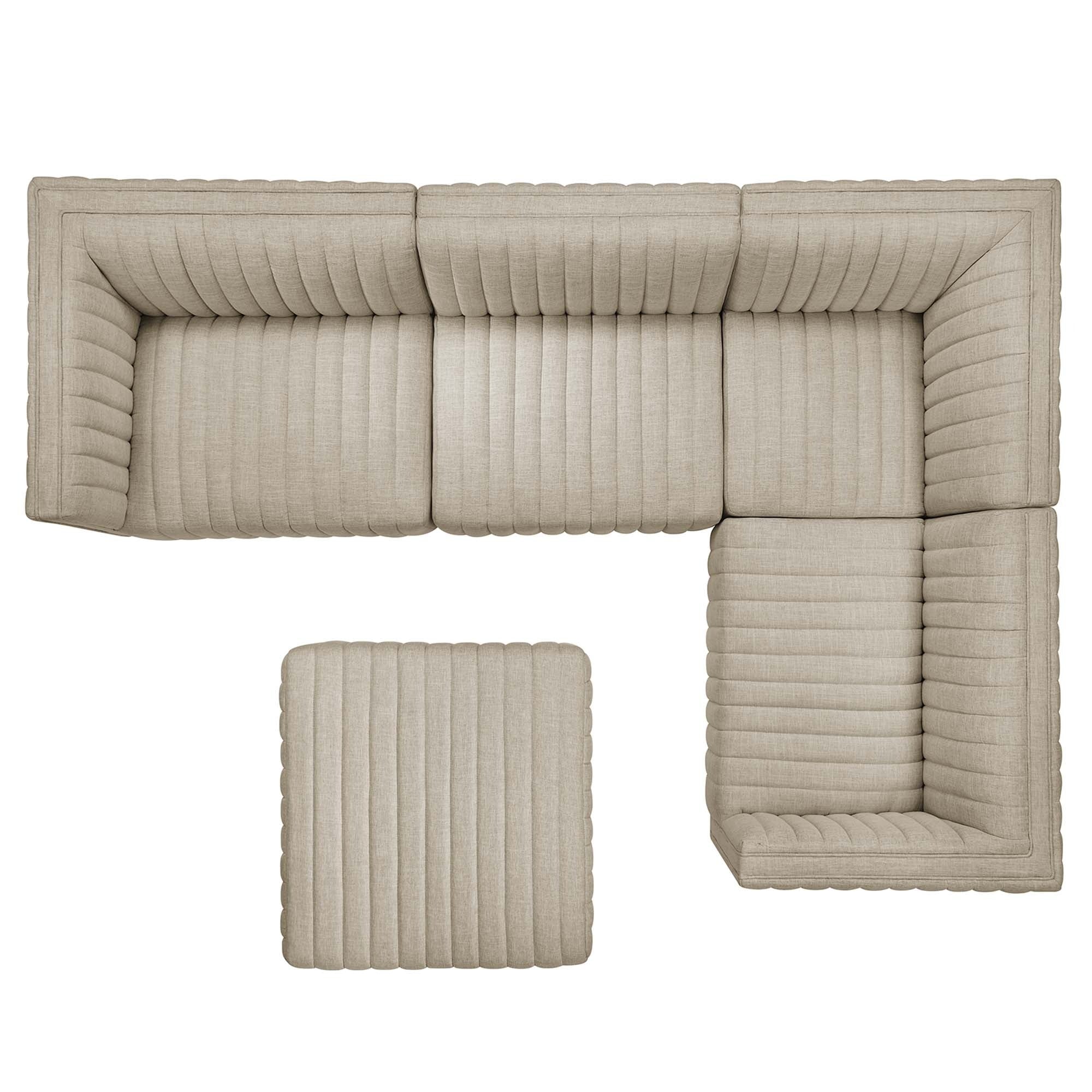 Conjure 5-Piece Channel Tufted Upholstered Fabric Sectional in Black Beige