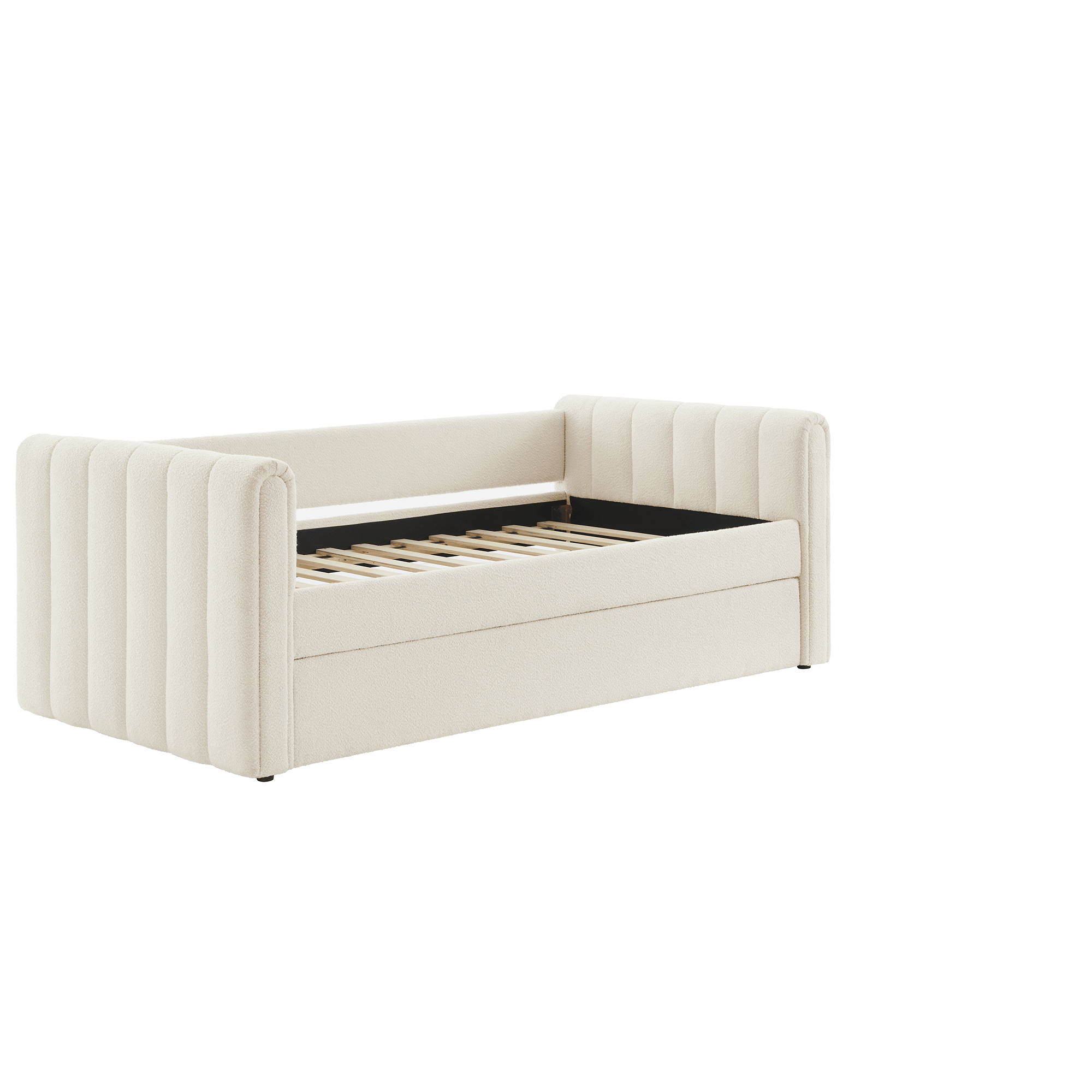 Veyla Channel Tufted Boucle Twin Daybed With Trundle in Cloud