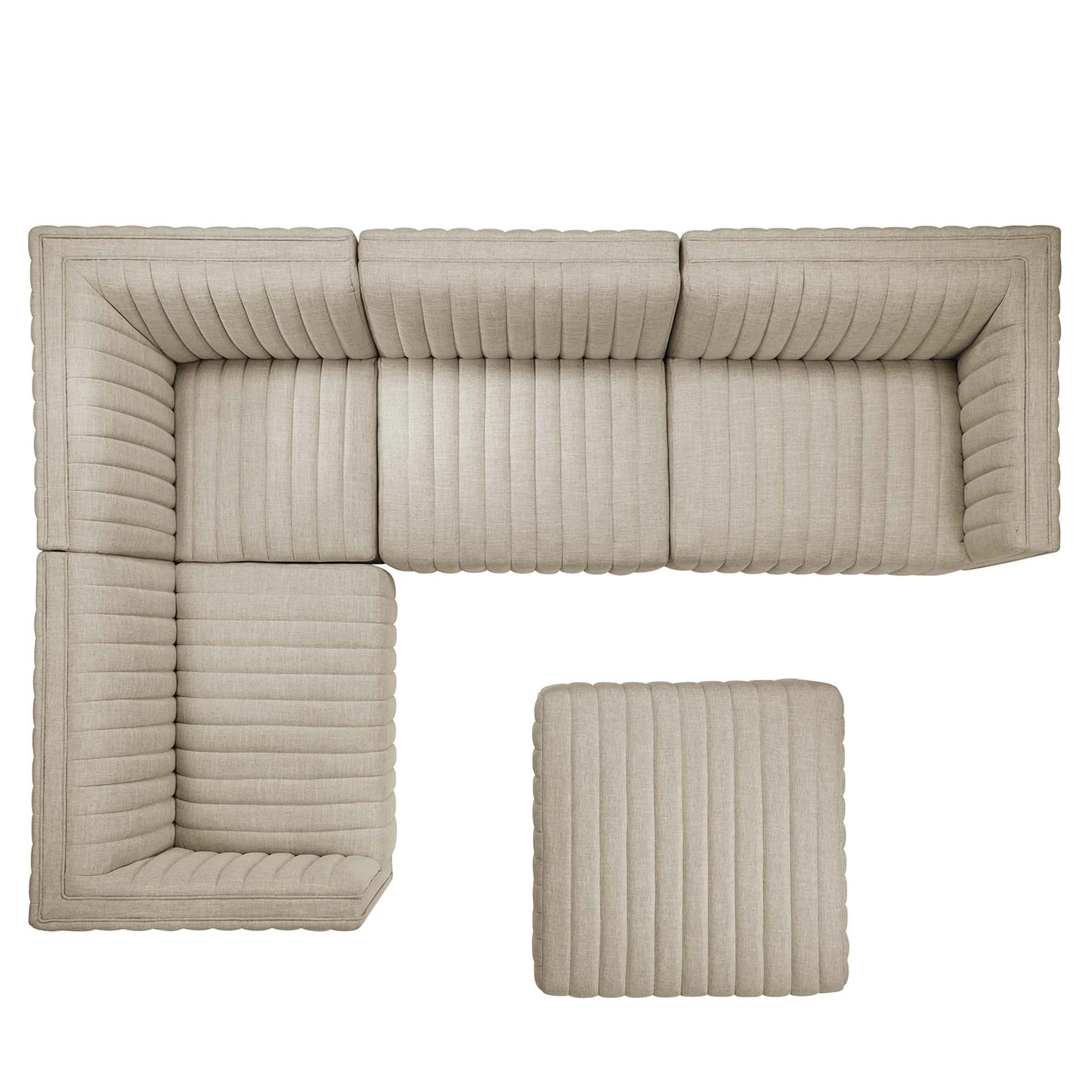 Conjure 5-Piece Channel Tufted Upholstered Fabric Sectional in Black Beige