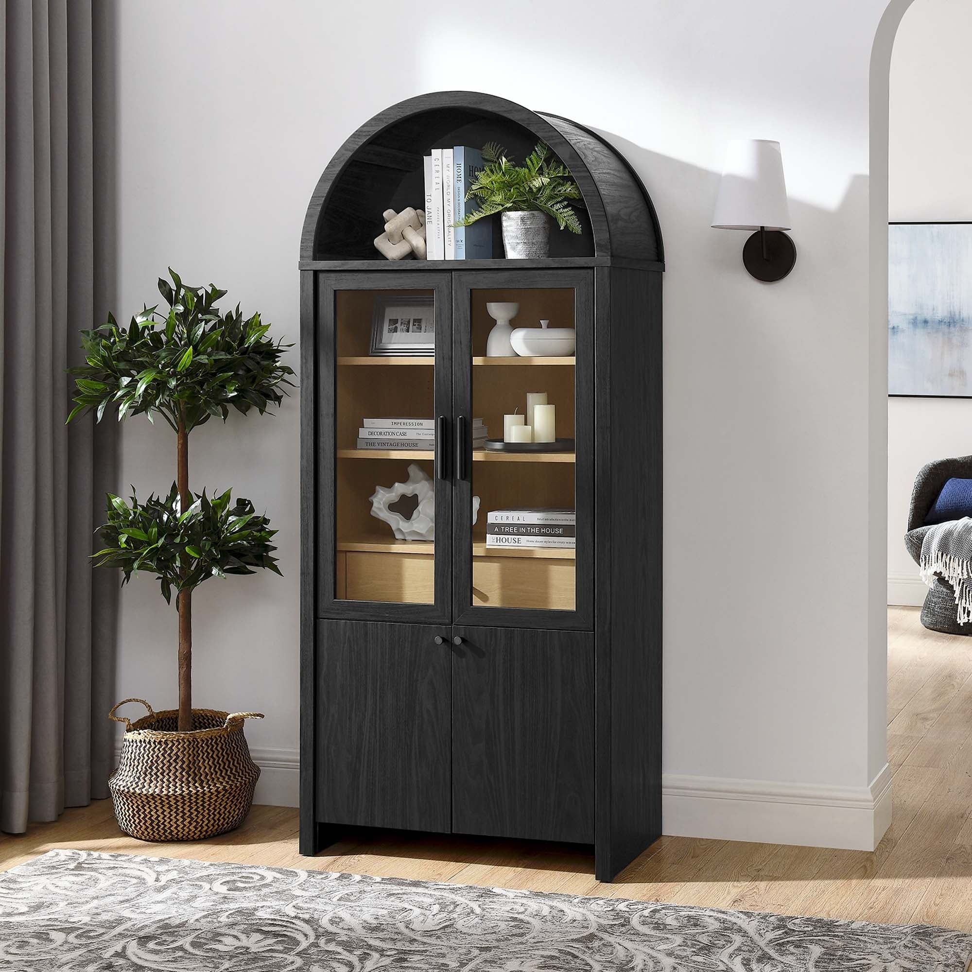 Evie Arched Tall Display Cabinet in Black Oak
