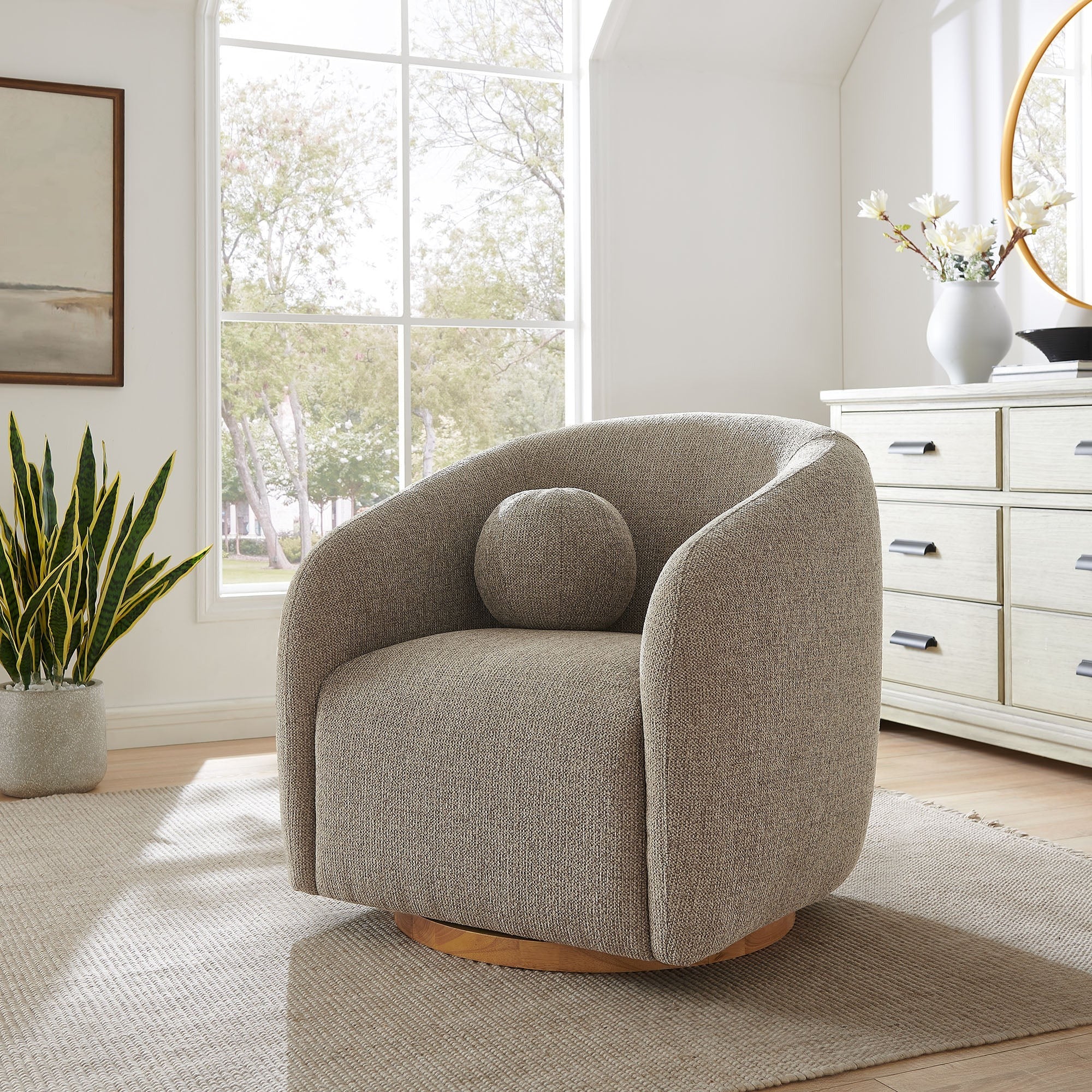 Holland Swivel Chenille Fabric Armchair
