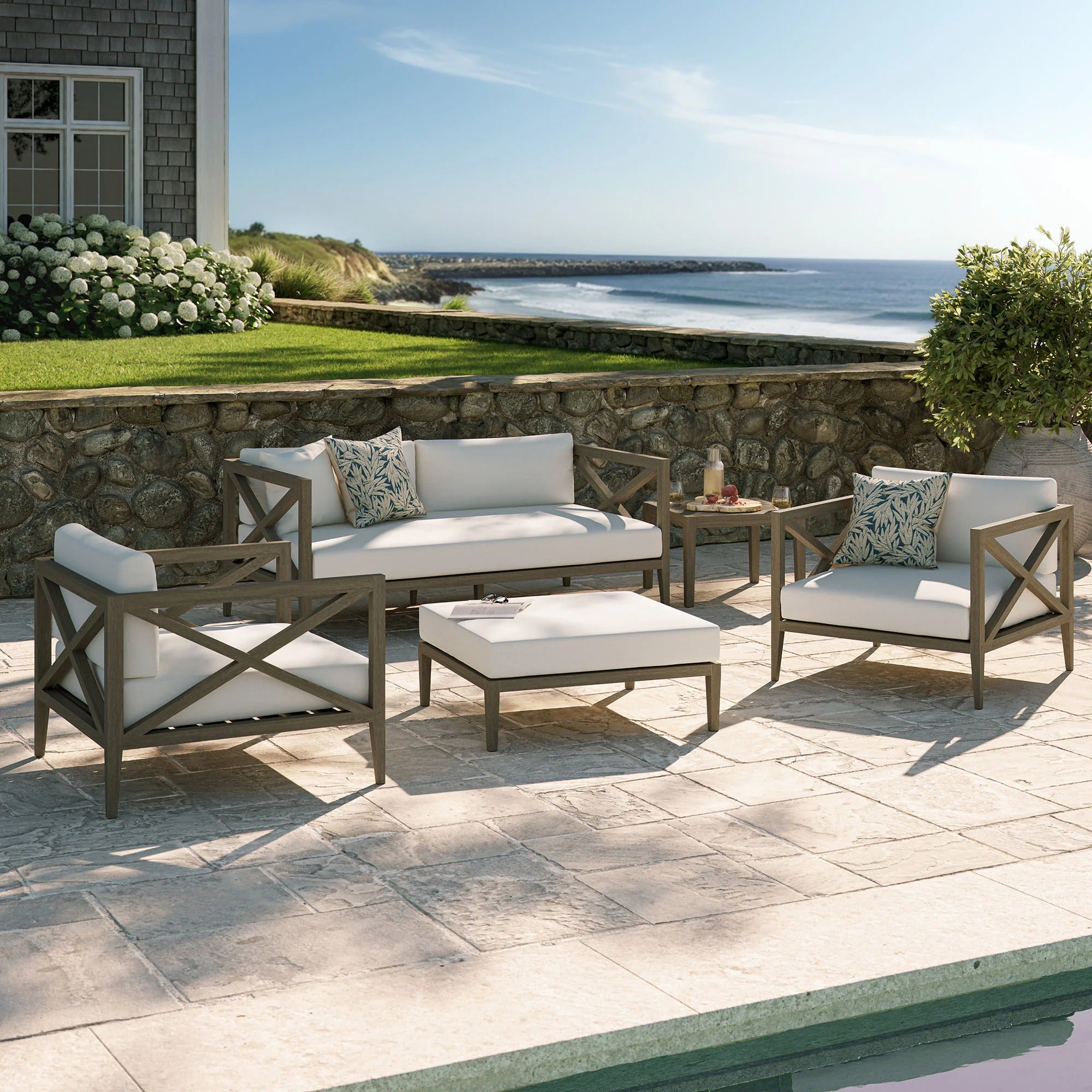 Northlake 5-Piece Outdoor Patio Teak Wood Furniture Set in Weathered Gray