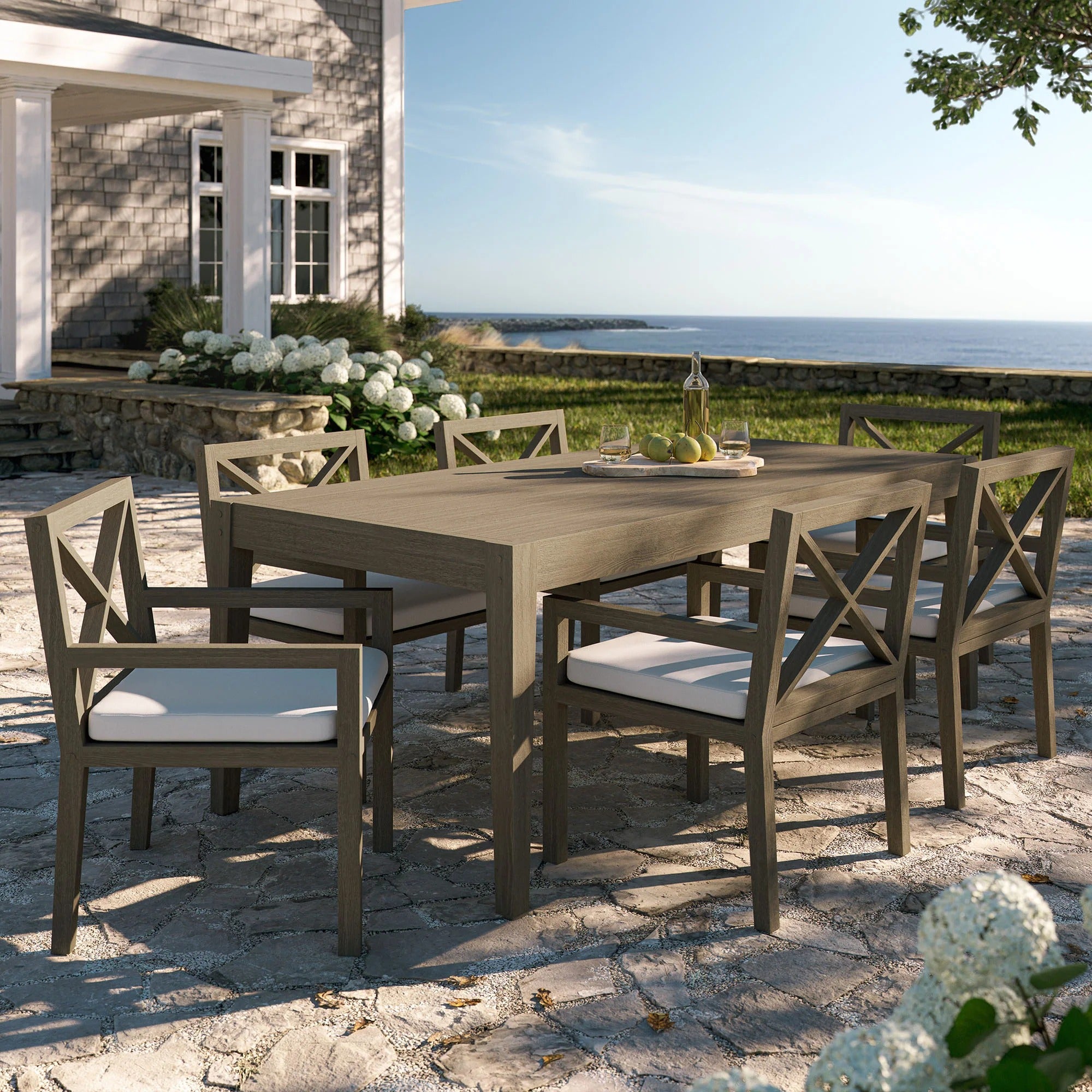 Northlake 7-Piece Outdoor Patio Teak Wood Dining Set in Weathered Gray