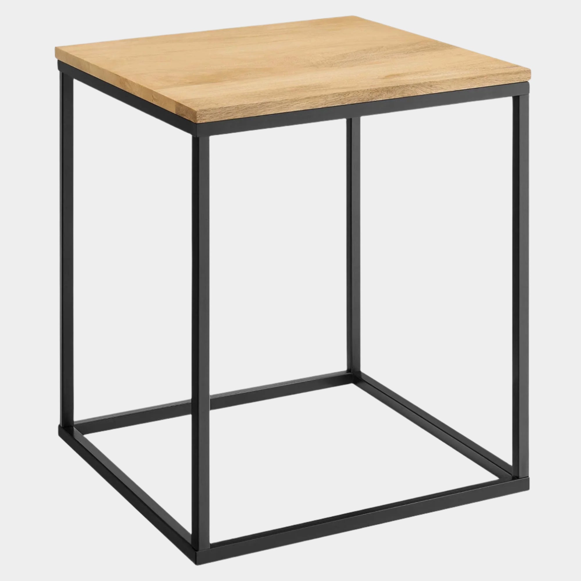 Zora Square Wood and Metal Side Table in Oak