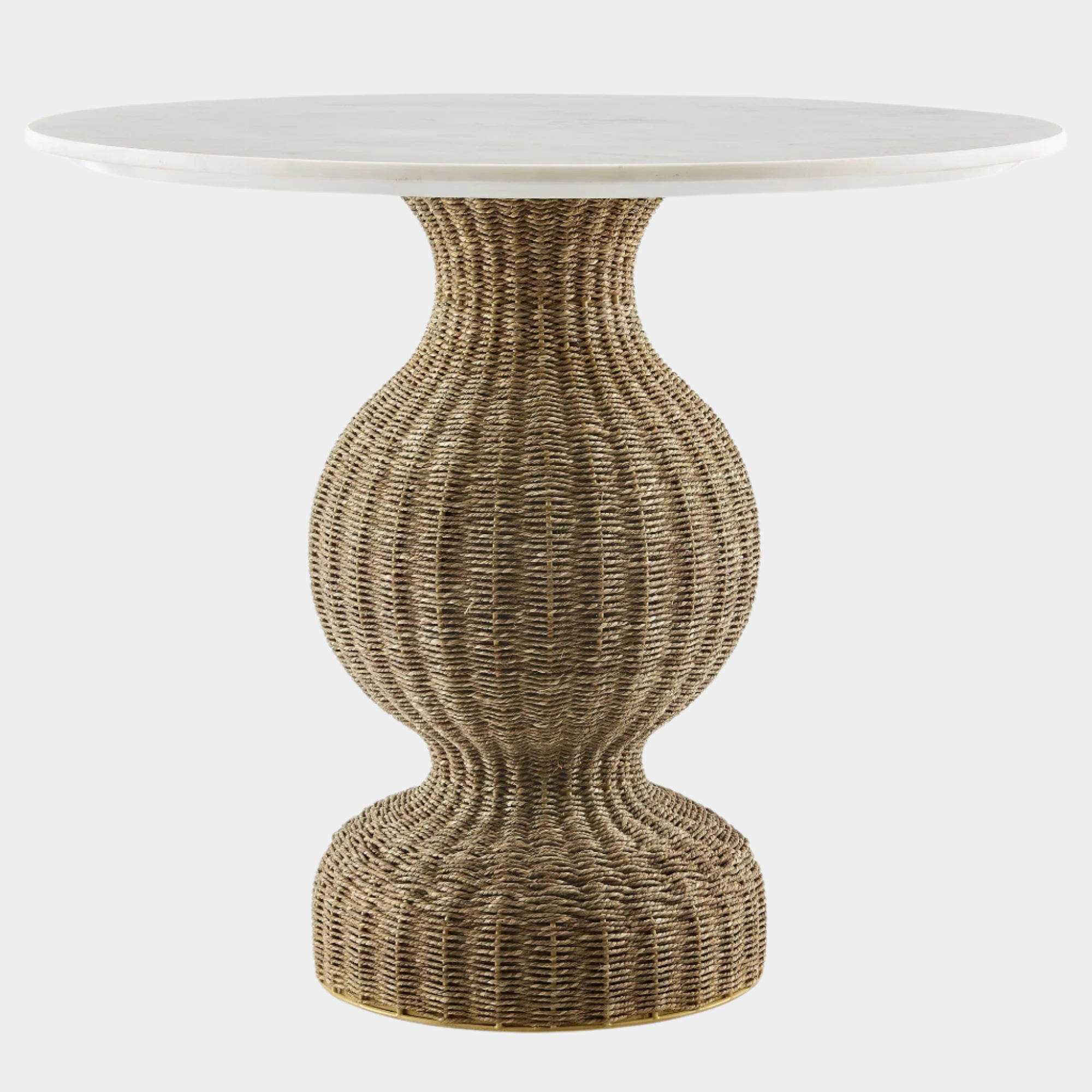 Zale 36" Marble and Seagrass Dining Table in White Natural