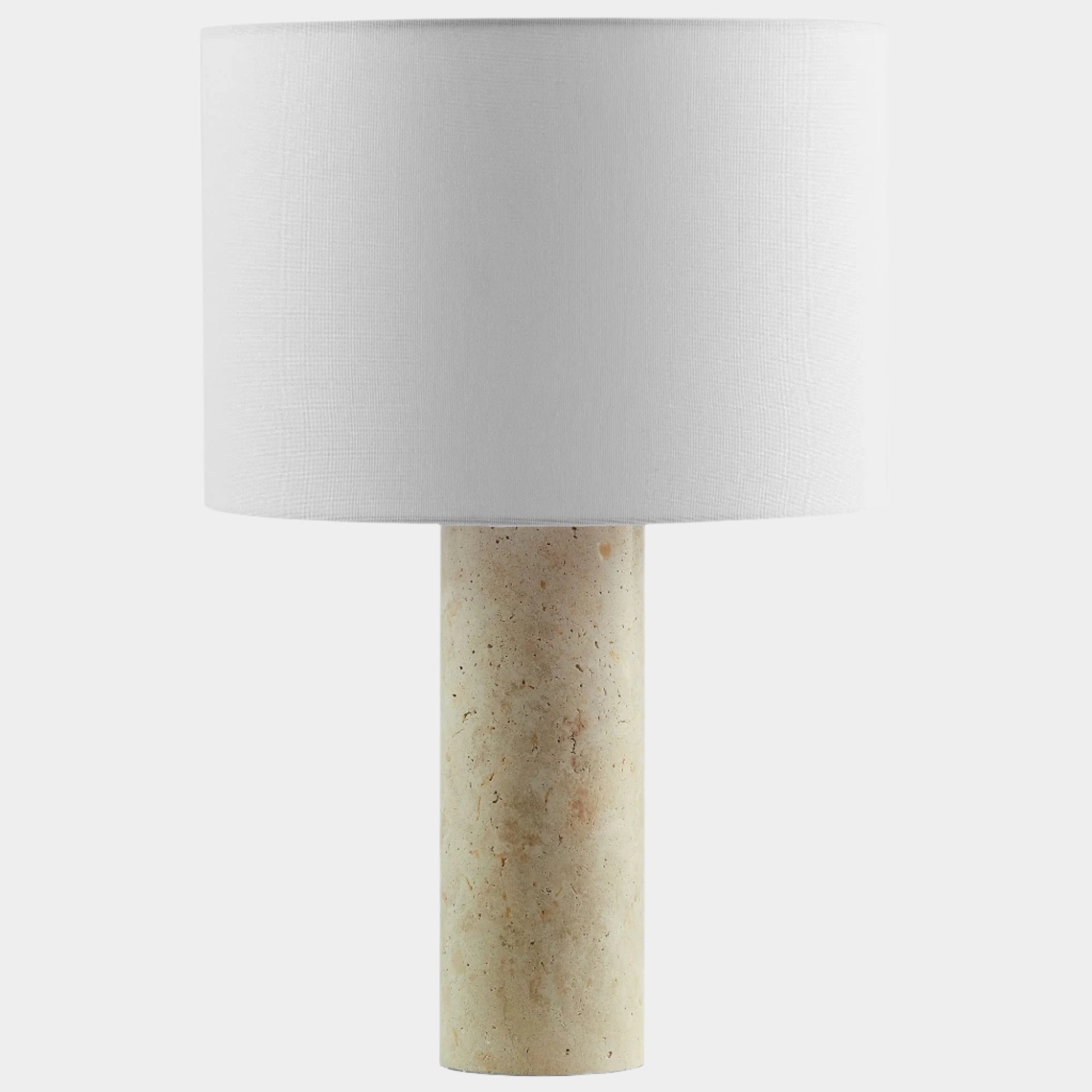 Zenith Travertine Table Lamp With Fabric Drum Shade in Travertine