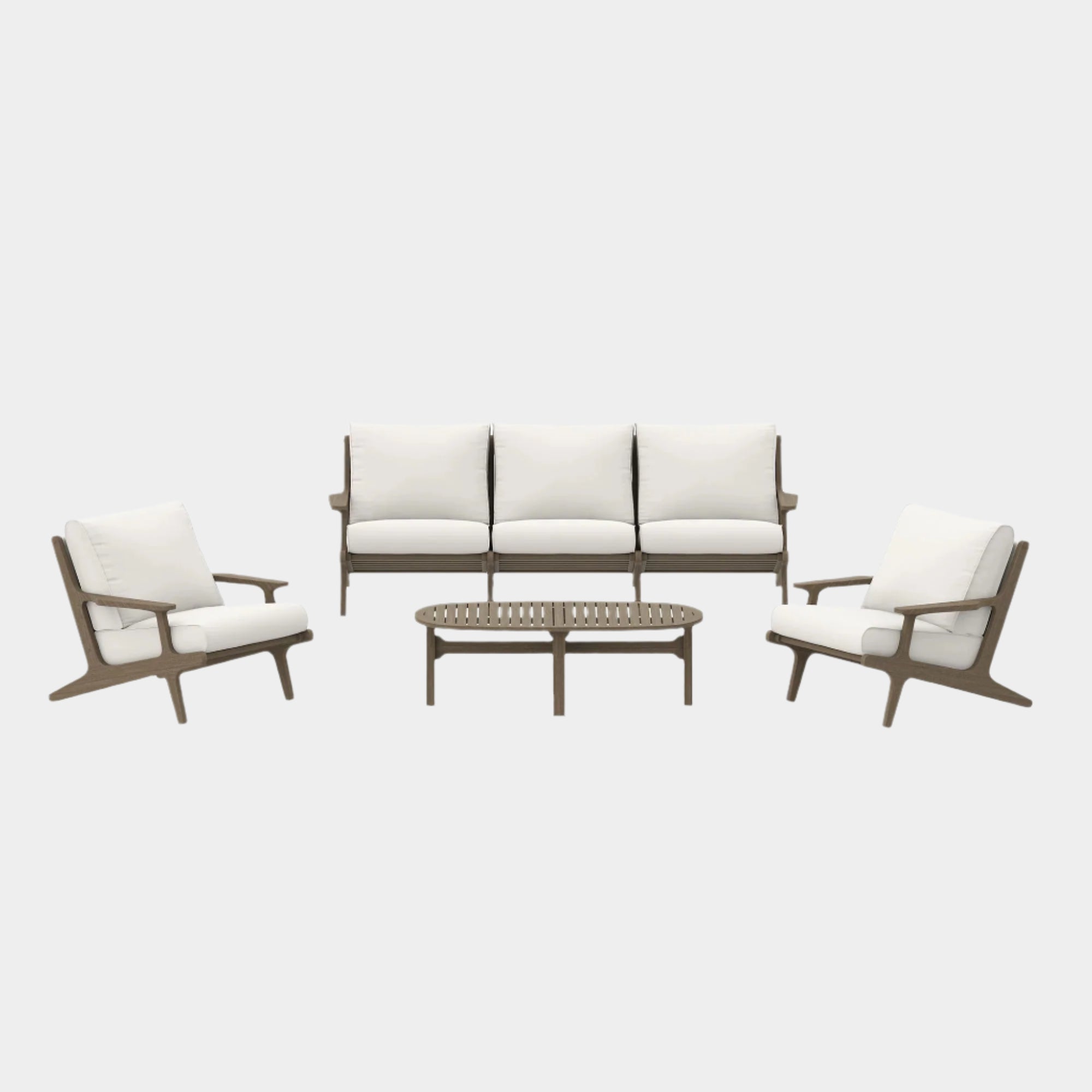 Saratoga 4-Piece Outdoor Patio Teak Wood Furniture Set in Weathered Gray White
