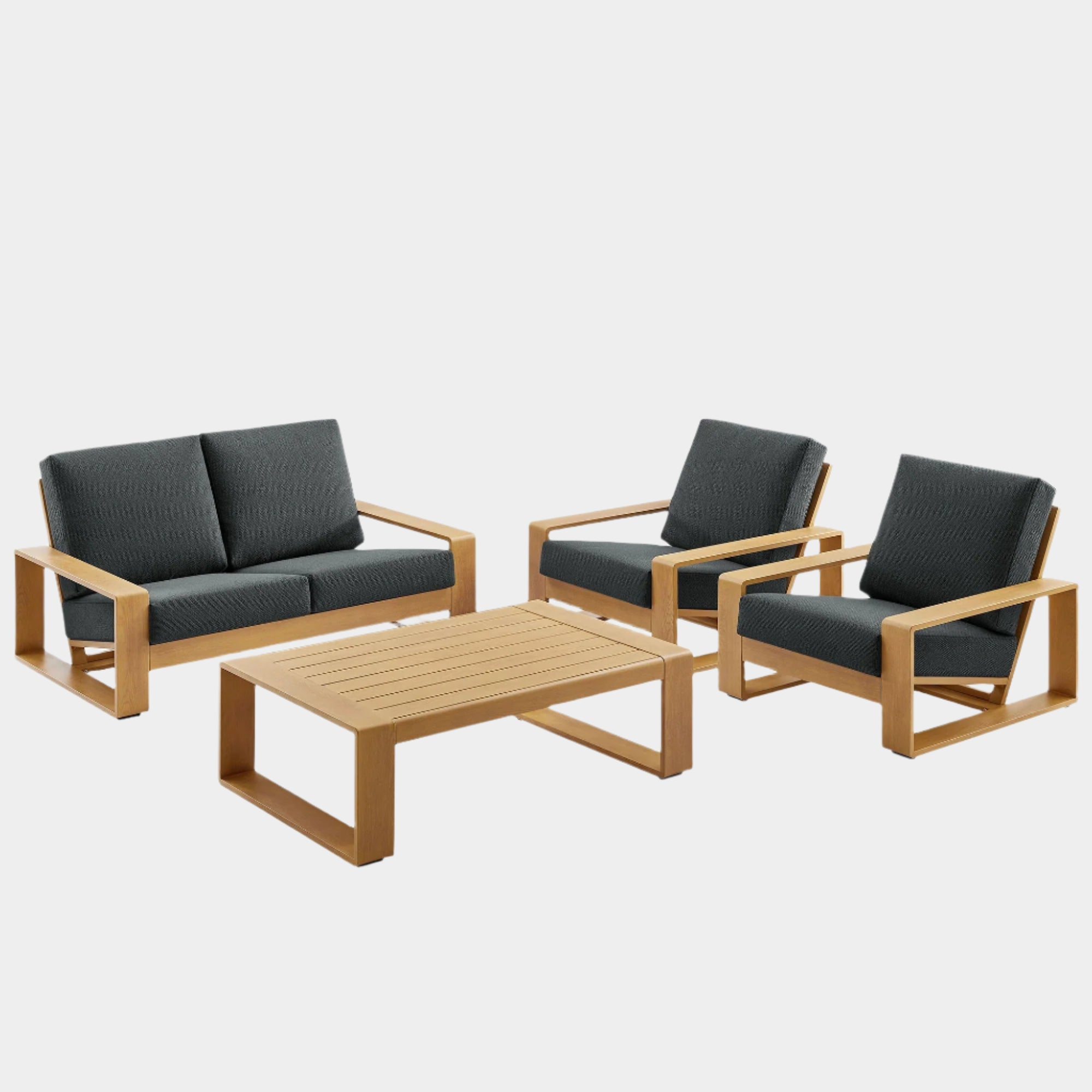 Lirienne 4-Piece Outdoor Patio Aluminum Faux Wood Furniture Set