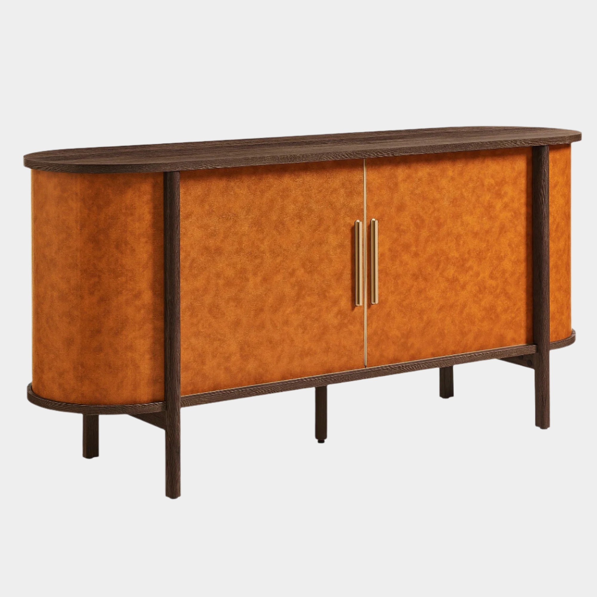 Coralie Curved Vegan Leather Oval Sideboard in Walnut Tan