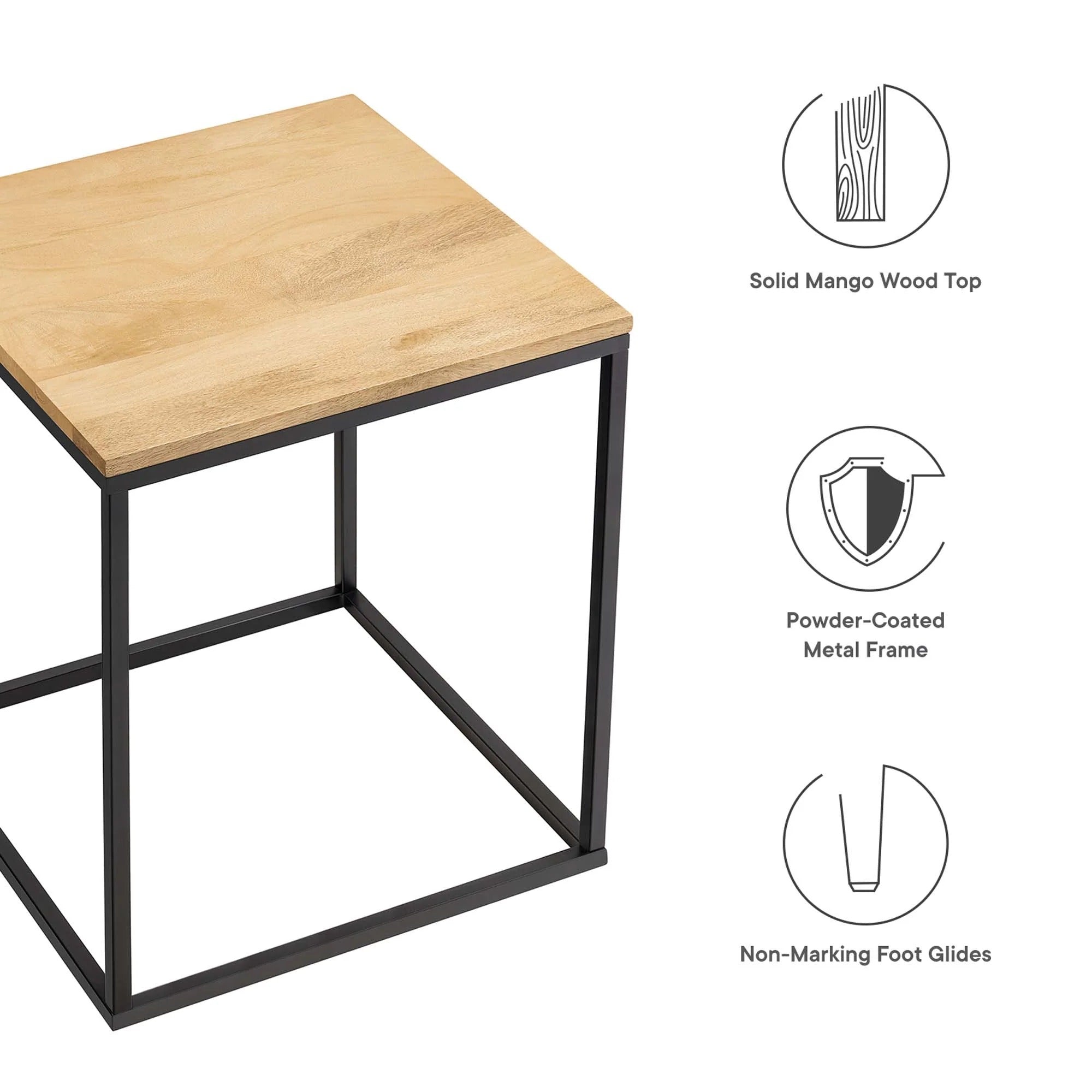 Zora Square Wood and Metal Side Table in Oak