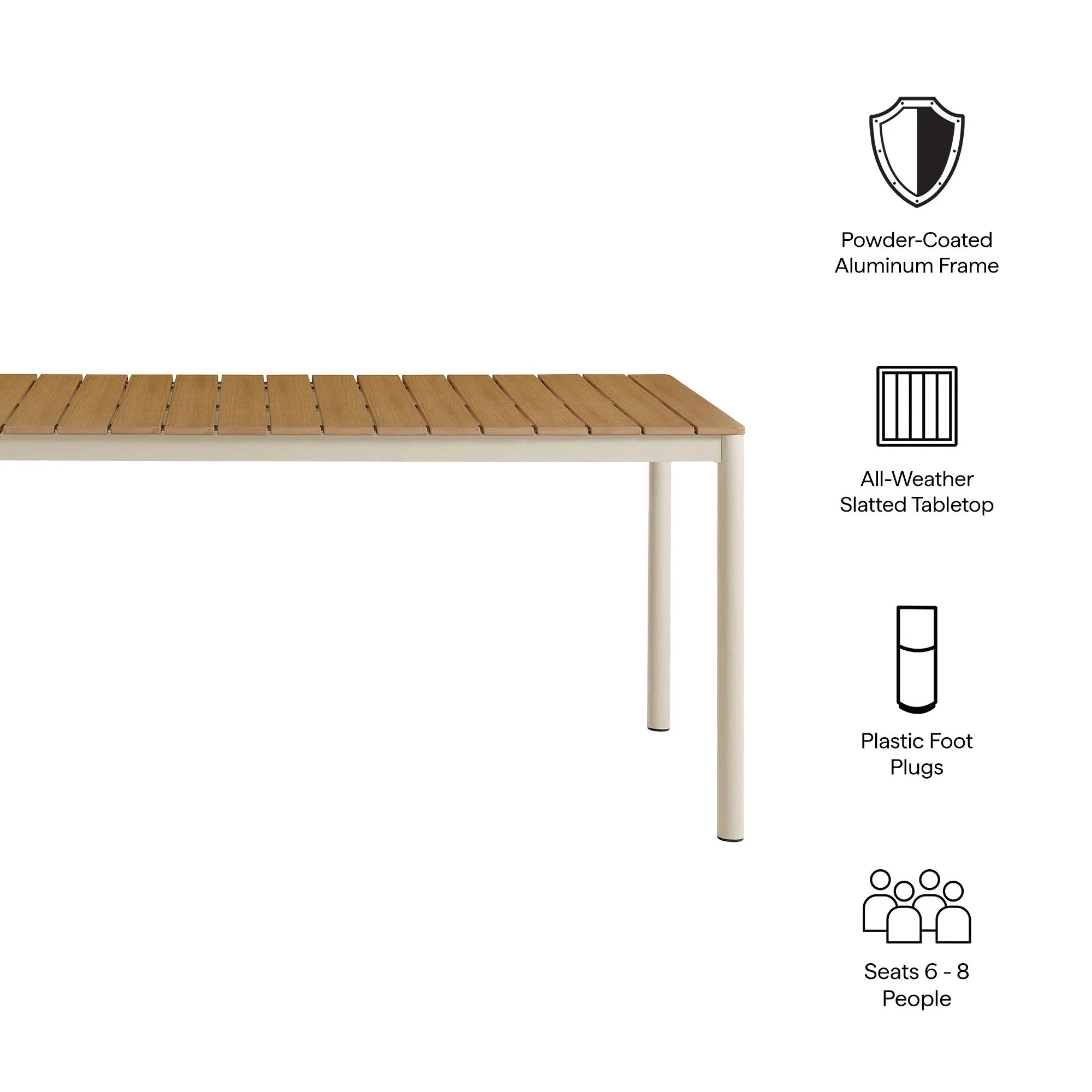 Finn 71" Outdoor Patio Aluminum Dining Table with Faux Wood Top in Natural