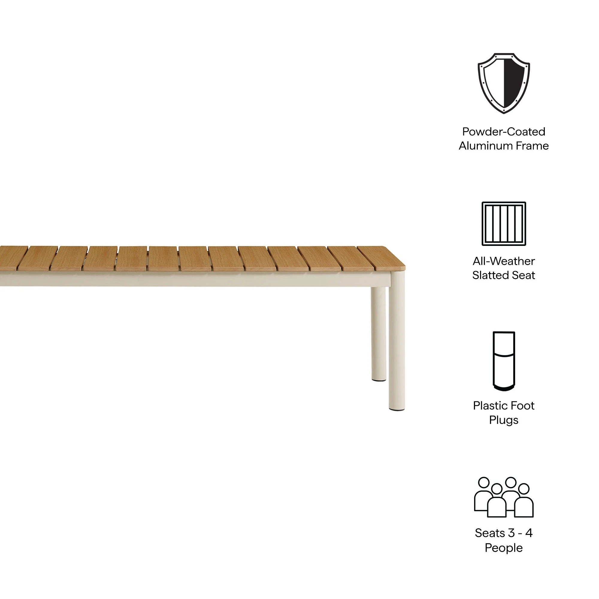 Finn Outdoor Patio Aluminum Bench with Faux Wood Top in Natural