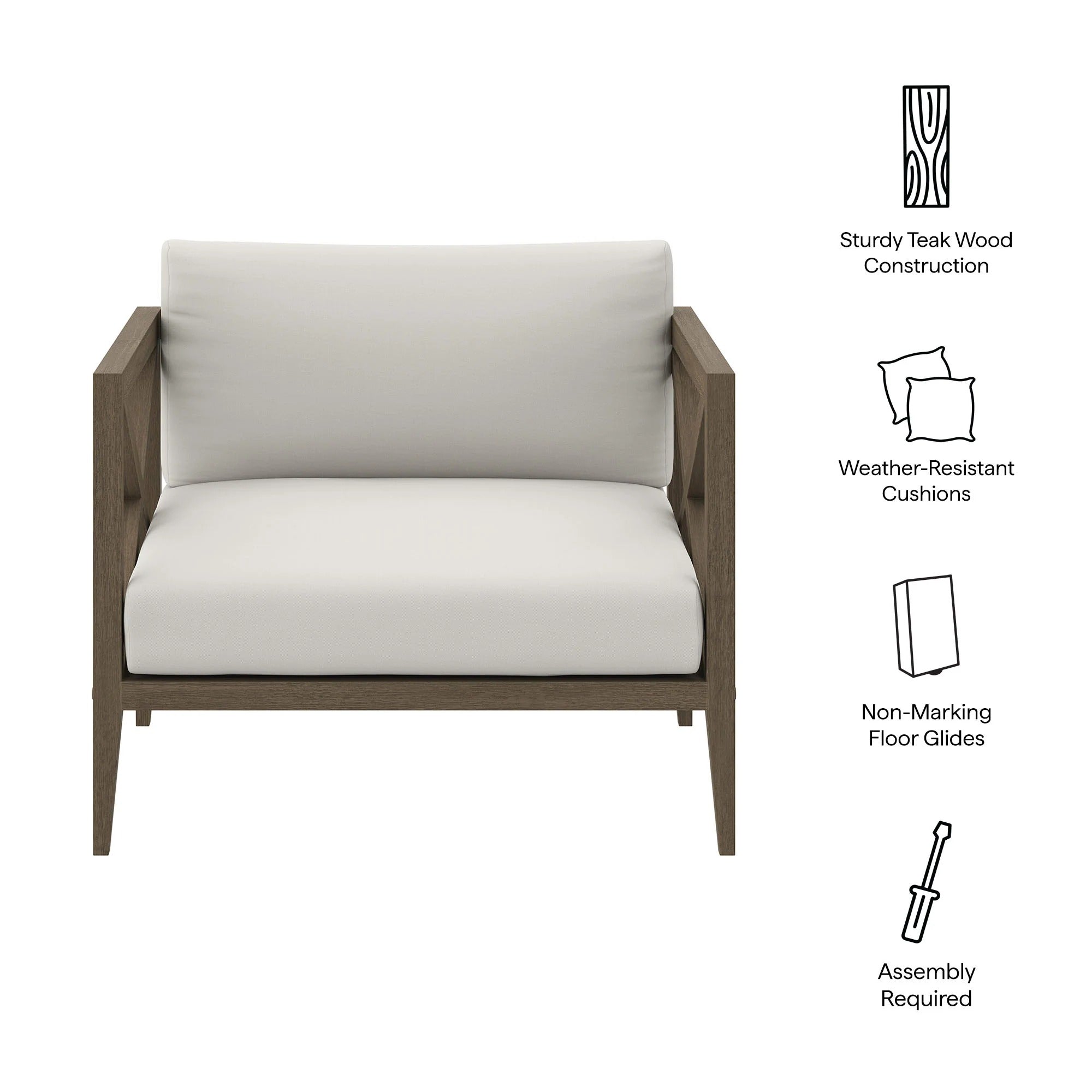 Northlake Outdoor Patio Teak Armchair in Weathered Gray White