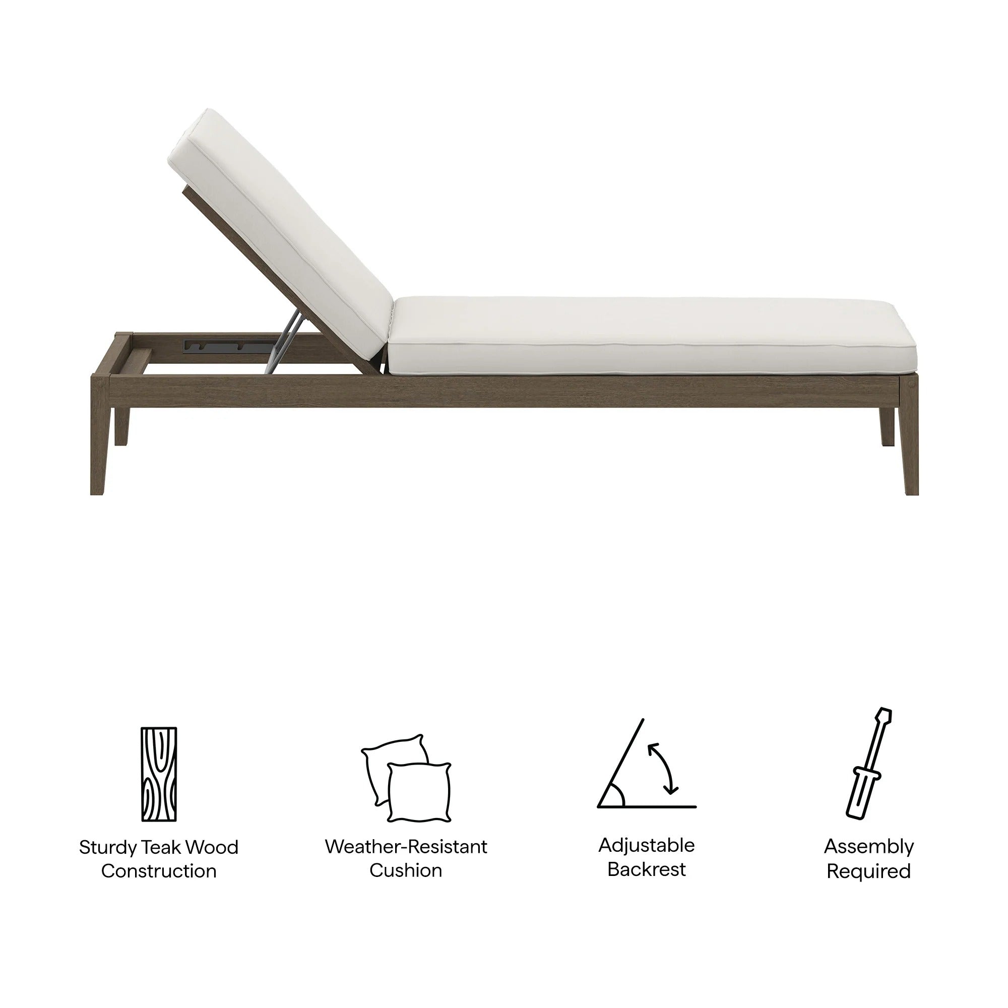Northlake Outdoor Patio Teak Chaise Lounge in Weathered Gray White