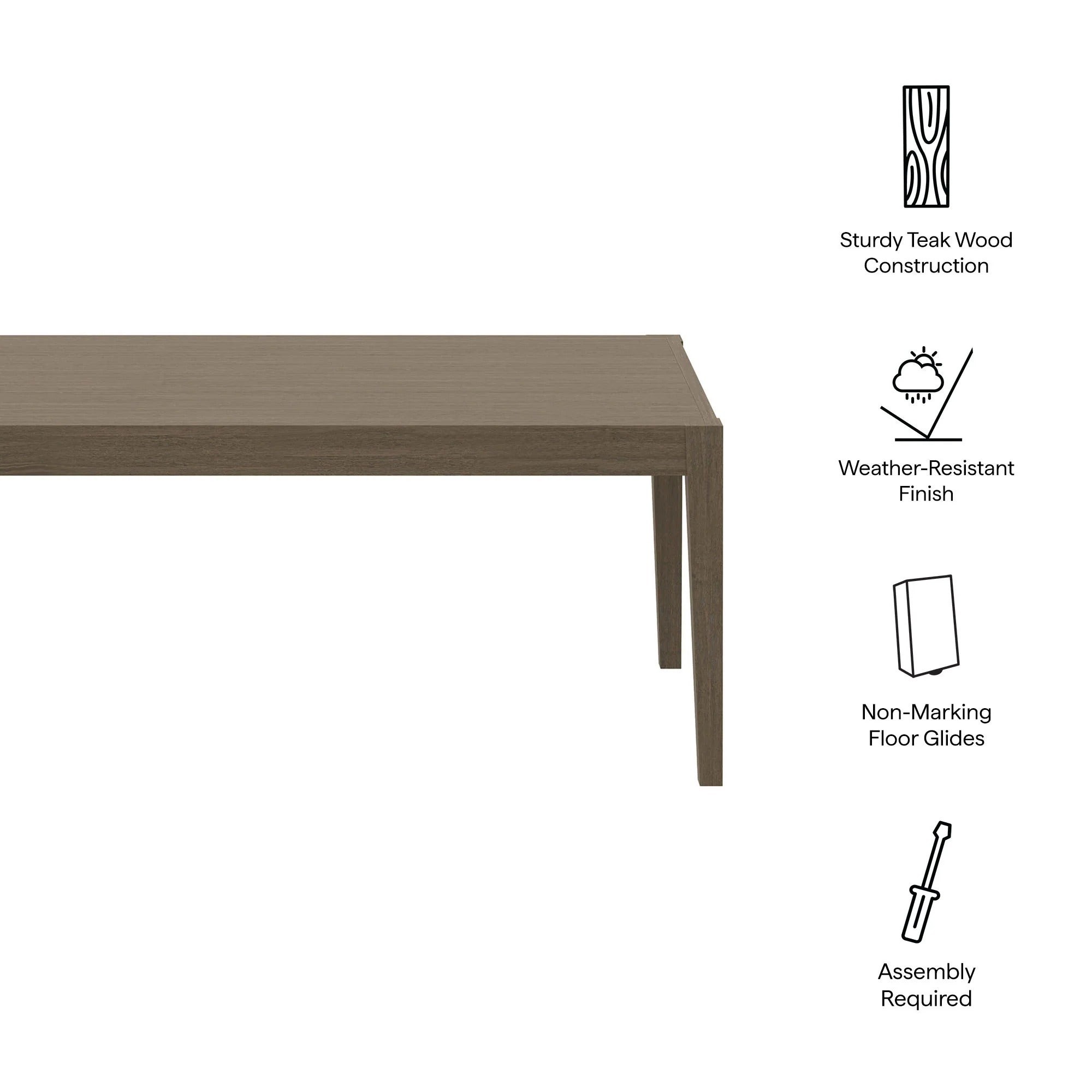 Northlake 83" Rectangular Outdoor Patio Teak Dining Table in Weathered Gray