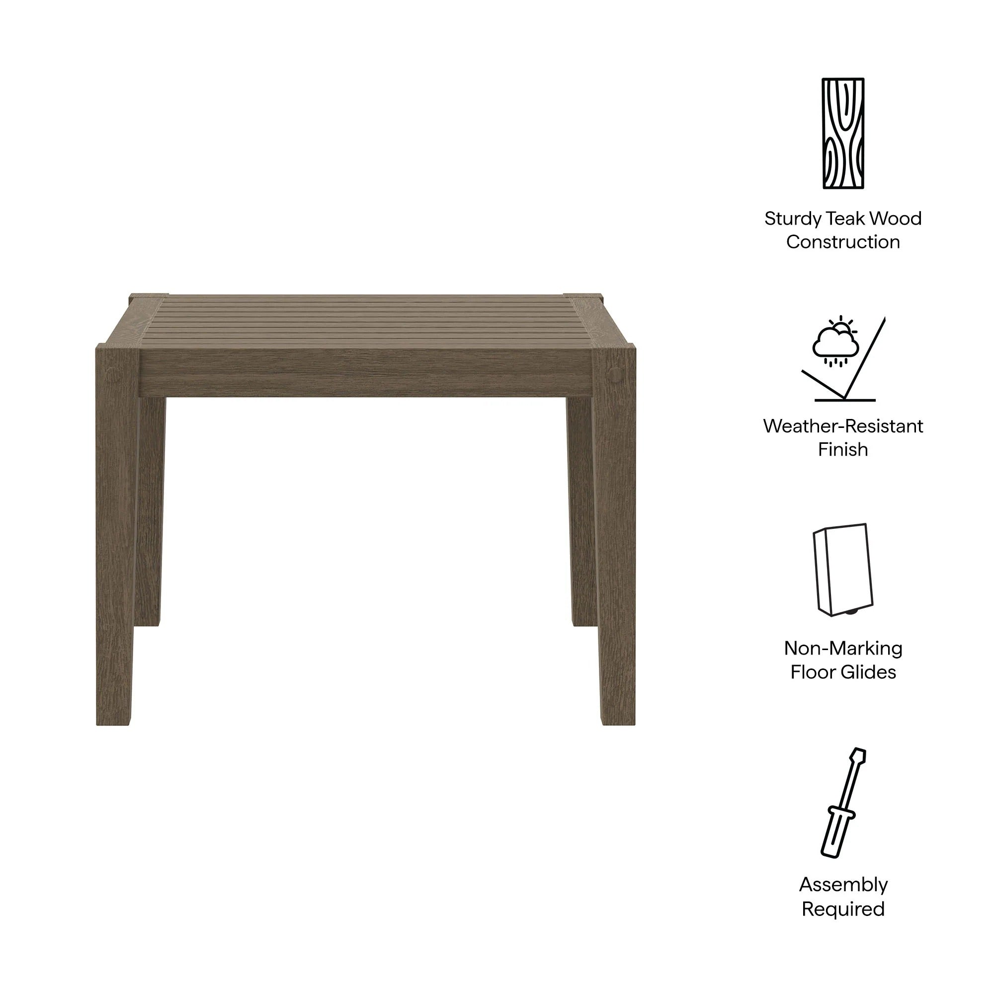 Northlake Square Outdoor Patio Teak Side Table in Weathered Gray
