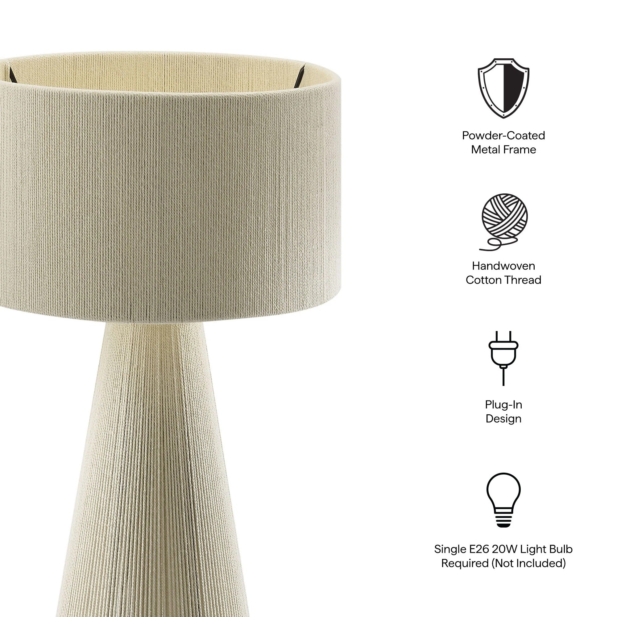Gia Handwoven Cotton Thread Striped or Plain Table Lamp