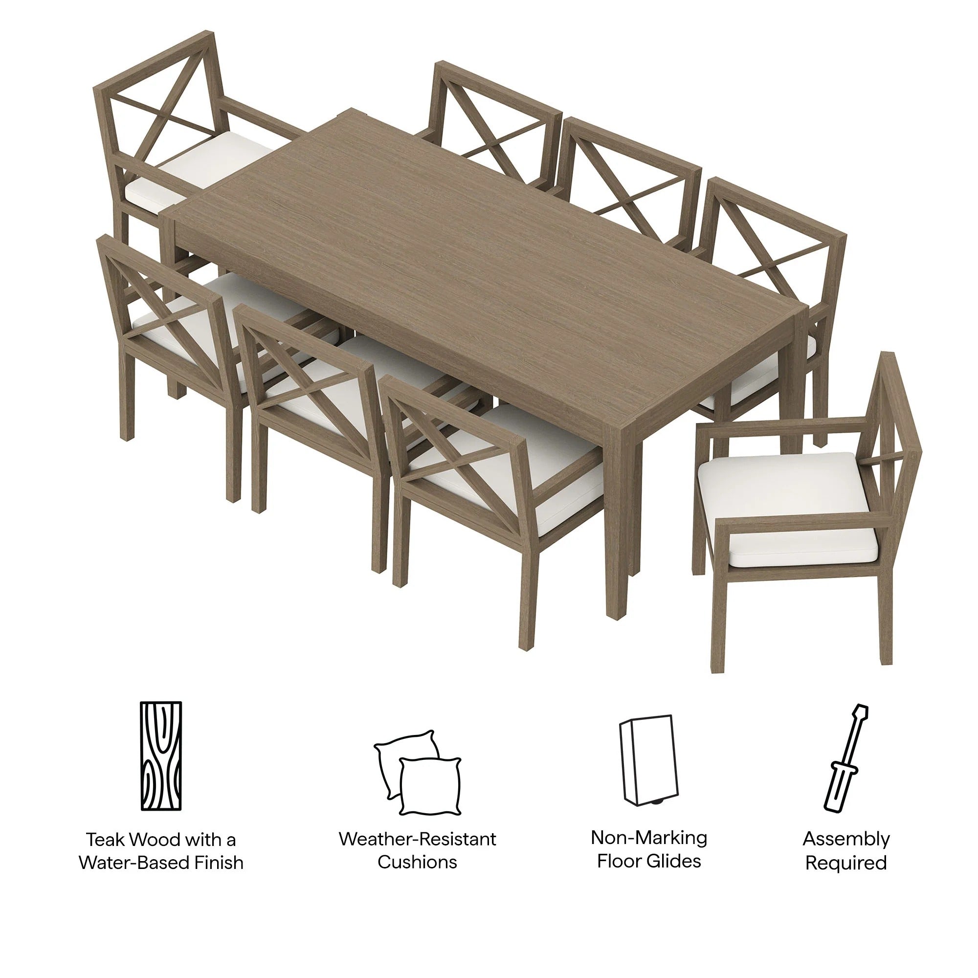 Northlake 9-Piece Outdoor Patio Teak Wood Dining Set in Weathered Gray