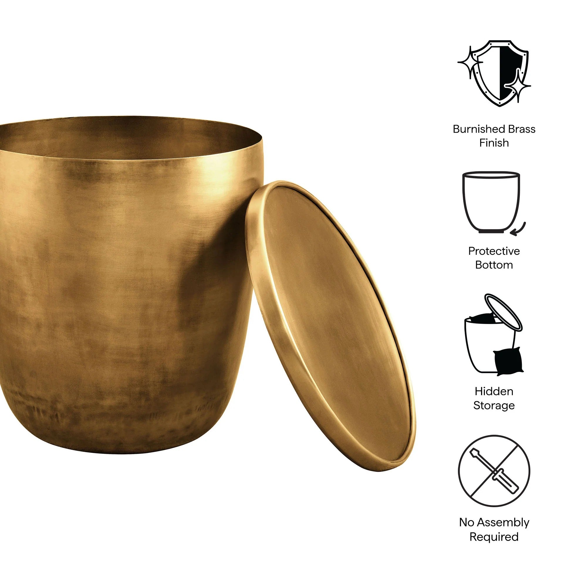 Viora Metal Storage Side Table in Burnished Brass