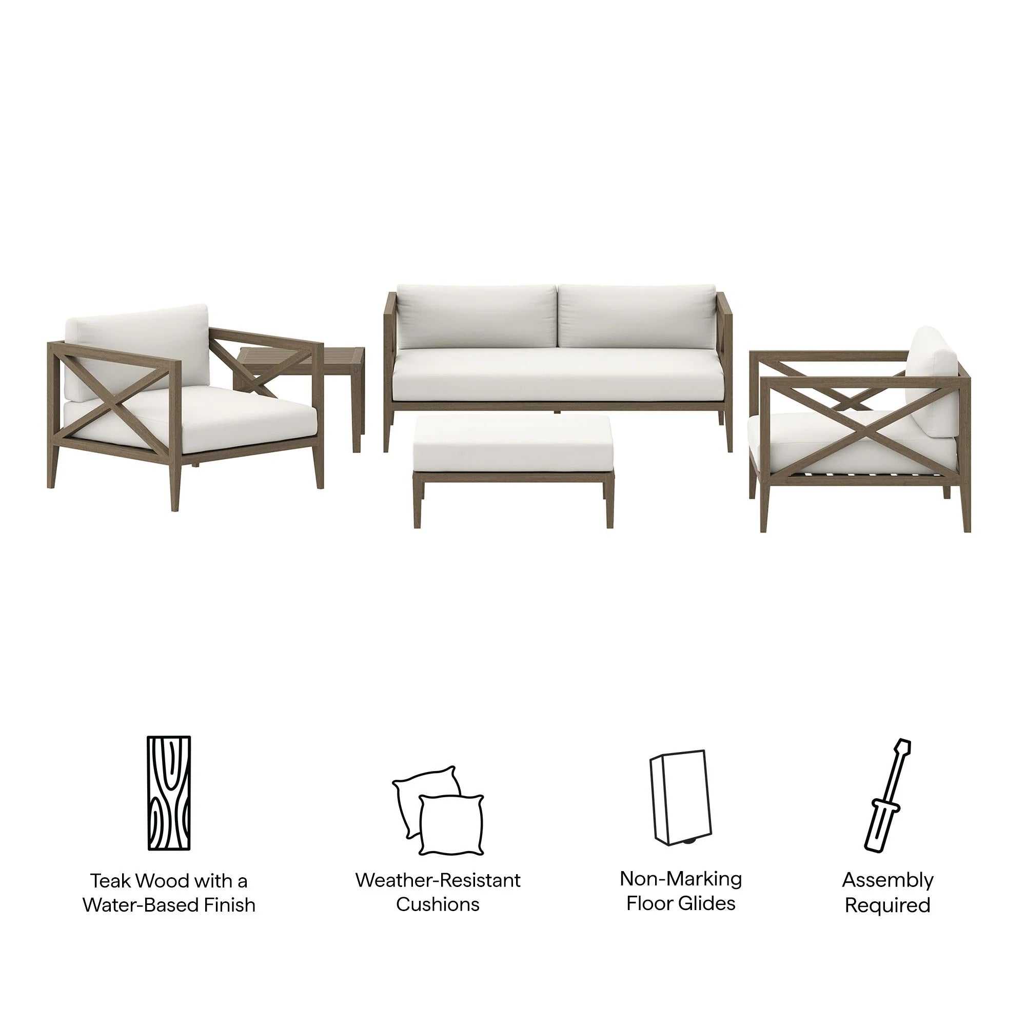 Northlake 5-Piece Outdoor Patio Teak Wood Furniture Set in Weathered Gray