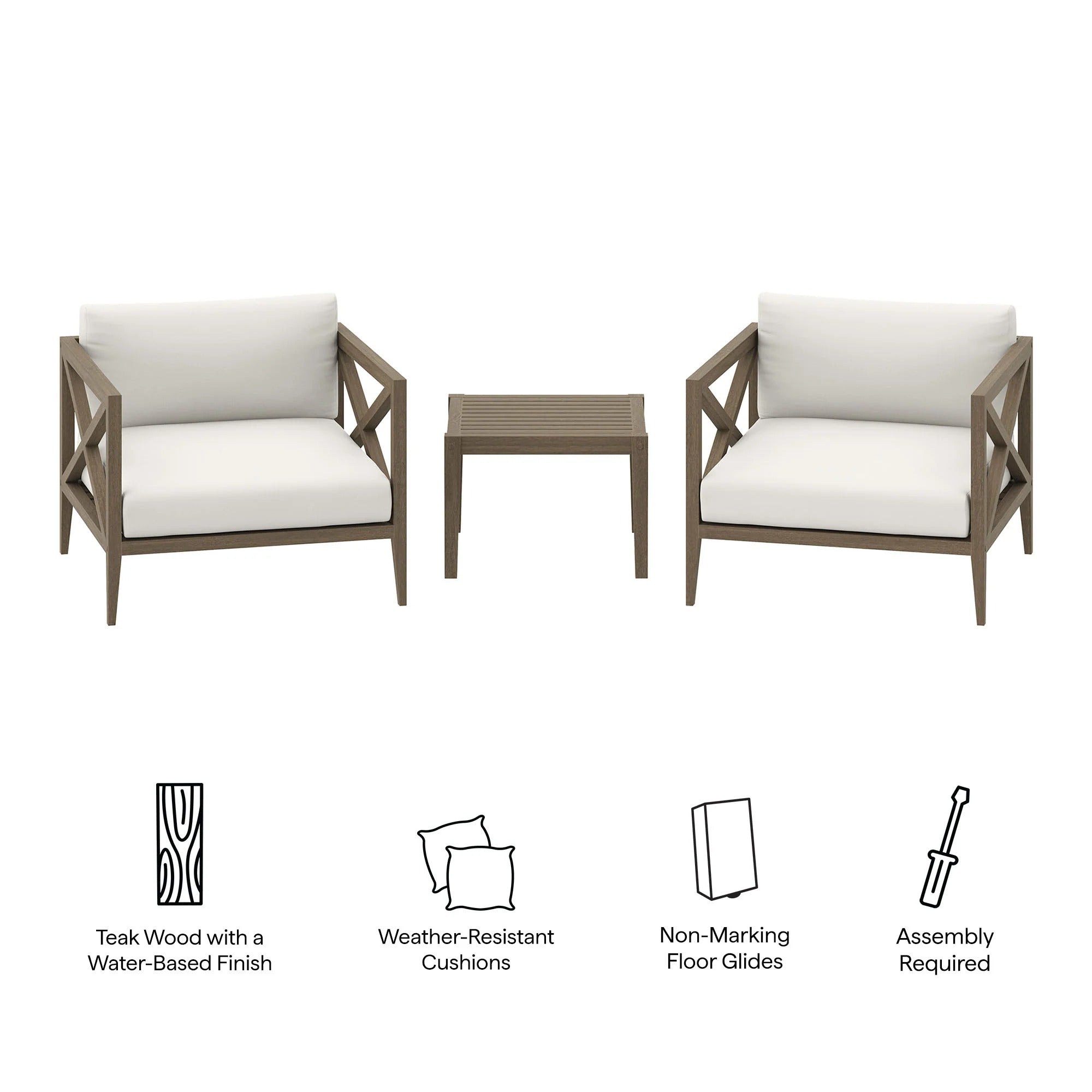 Northlake 3-Piece Outdoor Patio Teak Wood Furniture Set with Armchair and Side Table in Weathered Gray